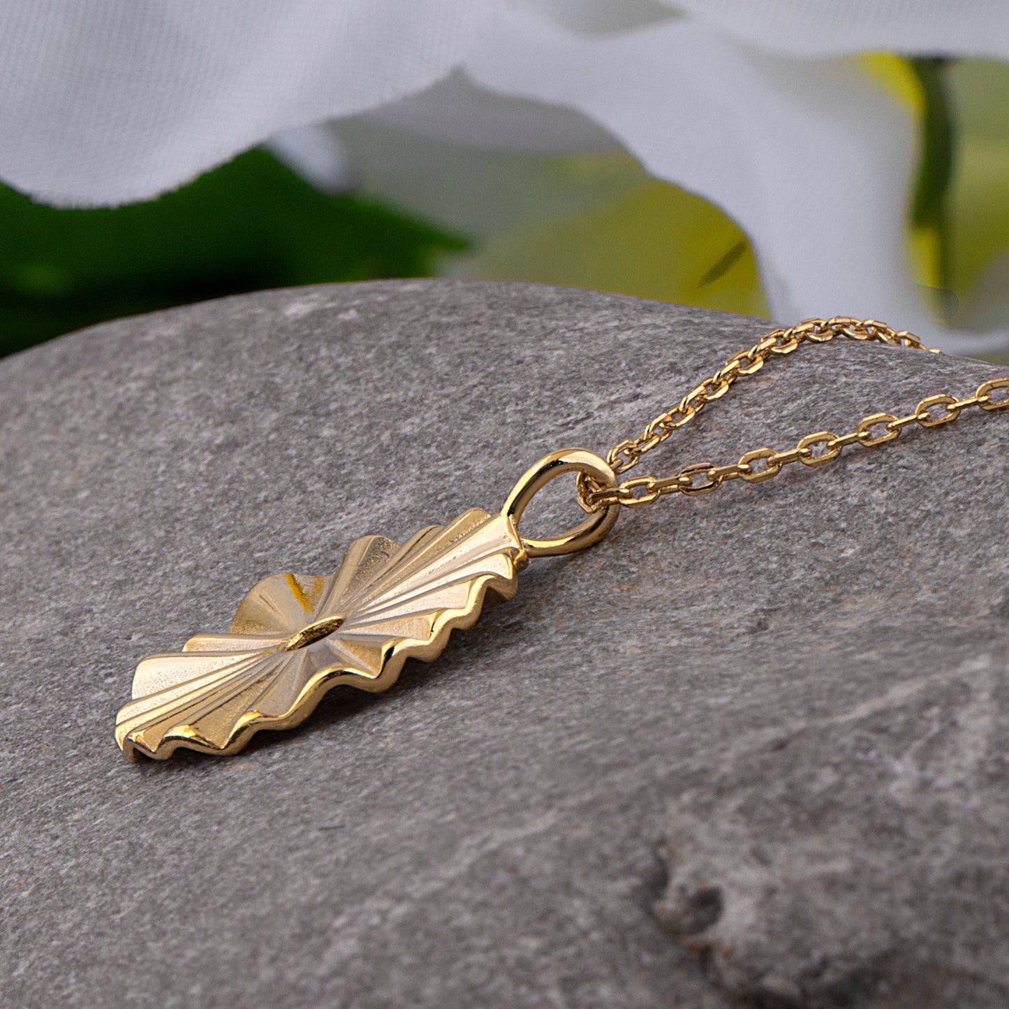 Yellow Gold Sterling Silver Fan Disc Pendant Necklace - NTP024YG