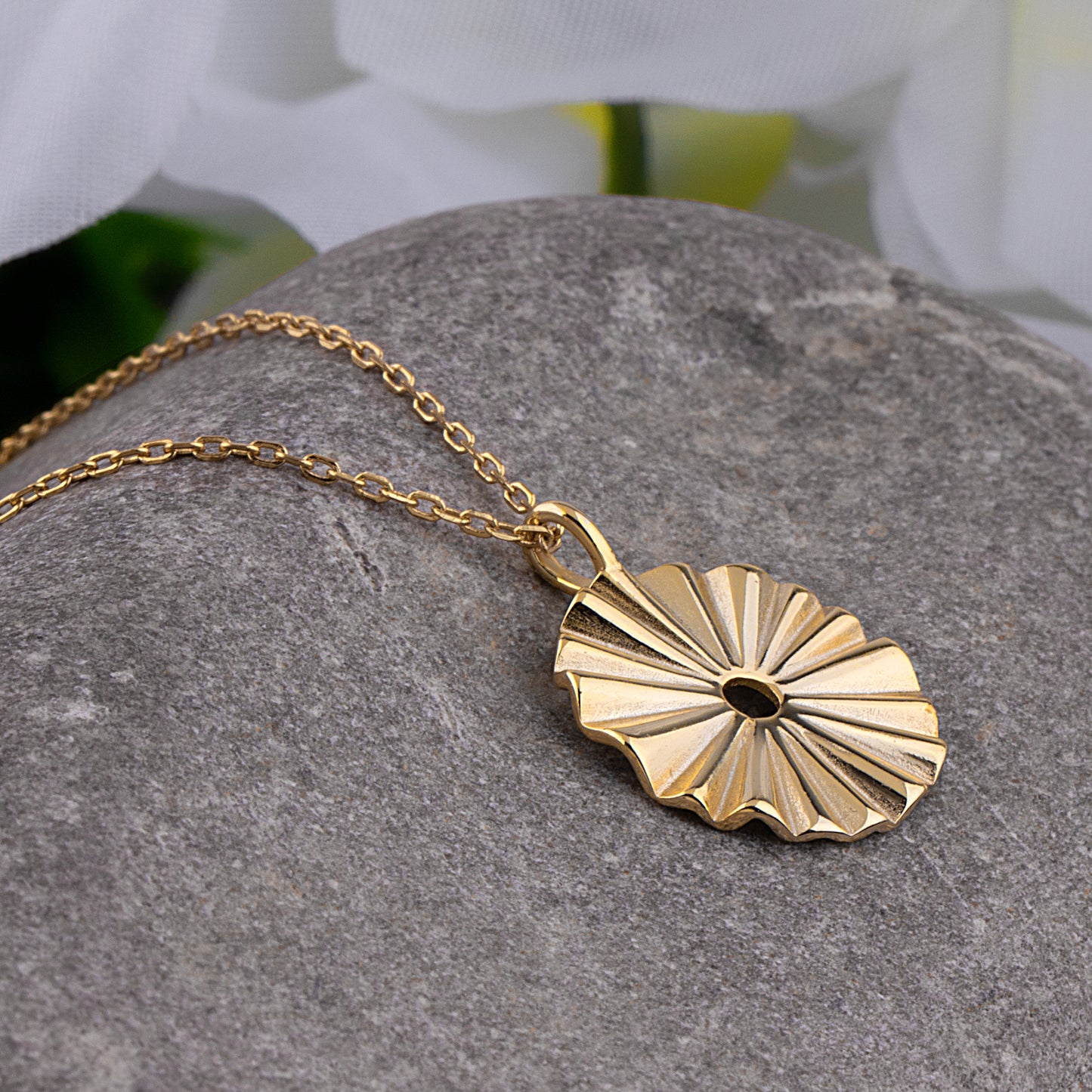 Yellow Gold Sterling Silver Fan Disc Pendant Necklace - NTP024YG