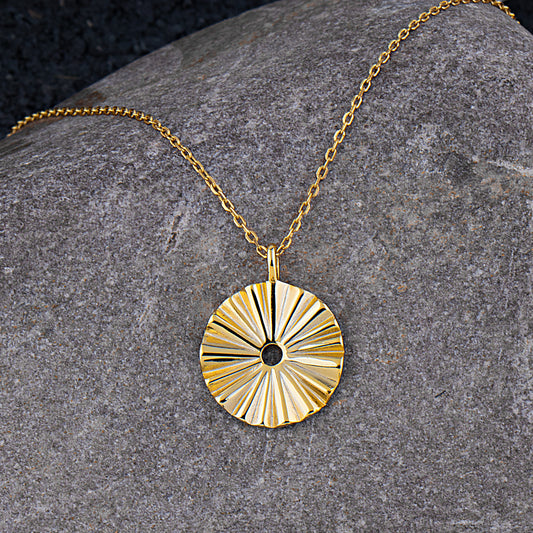 Yellow Gold Sterling Silver Fan Disc Pendant Necklace - NTP024YG