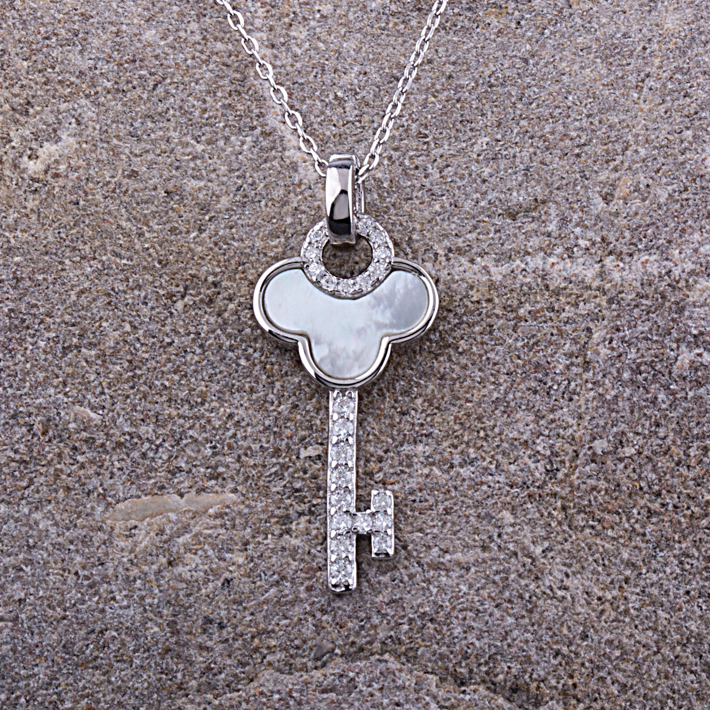 Sterling Silver Key Pendant with Genuine Mother of Pearl - NTZ231