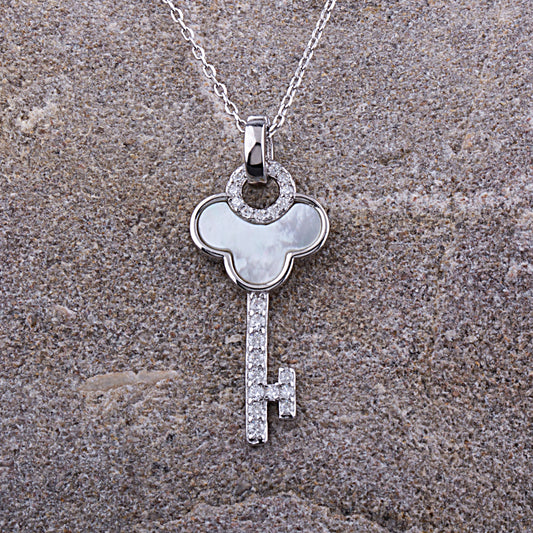 Sterling Silver Key Pendant with Genuine Mother of Pearl - NTZ231