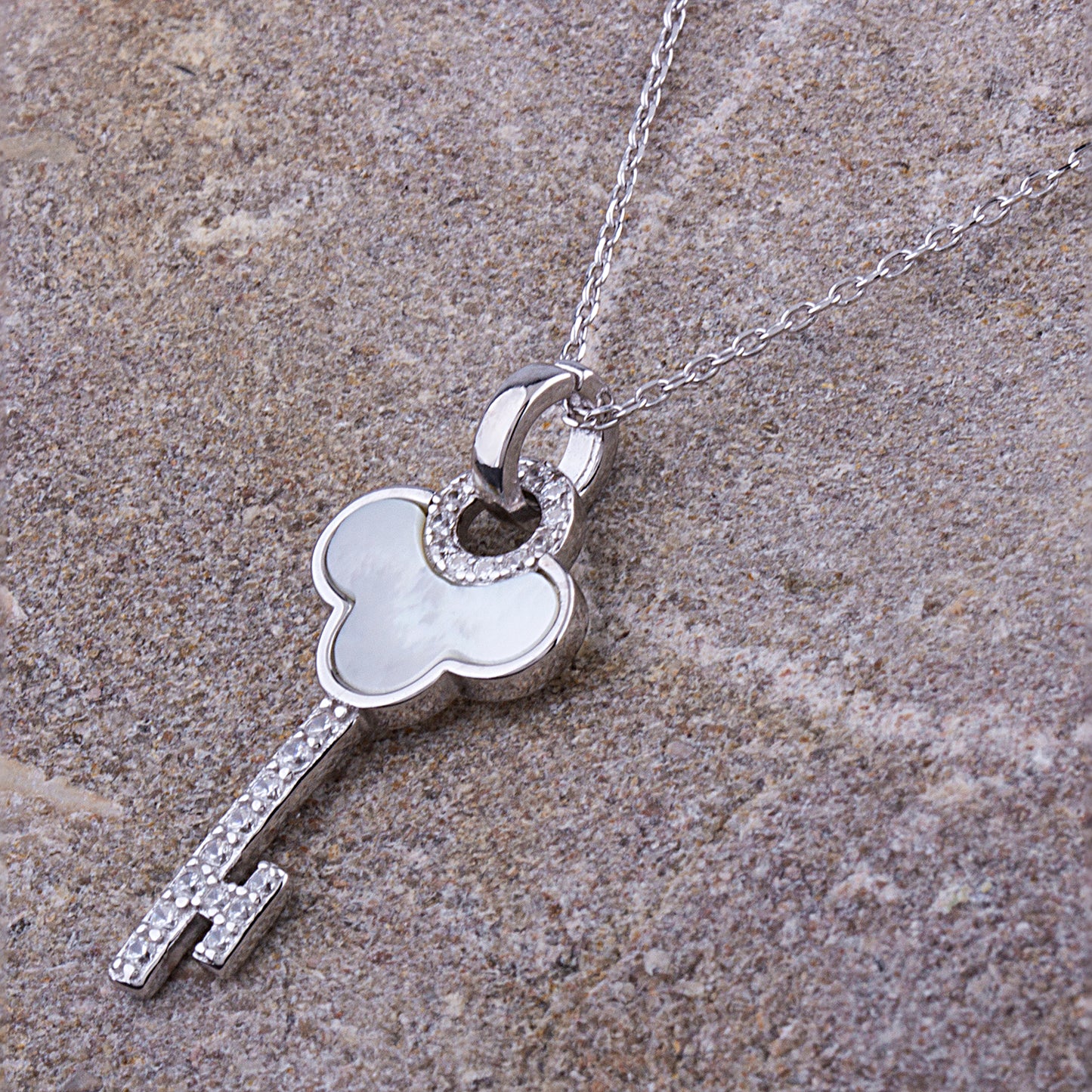 Sterling Silver Key Pendant with Genuine Mother of Pearl - NTZ231