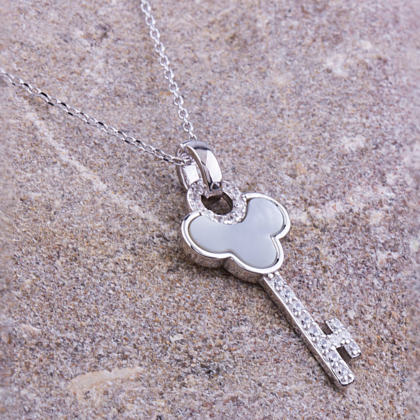 Sterling Silver Key Pendant with Genuine Mother of Pearl - NTZ231