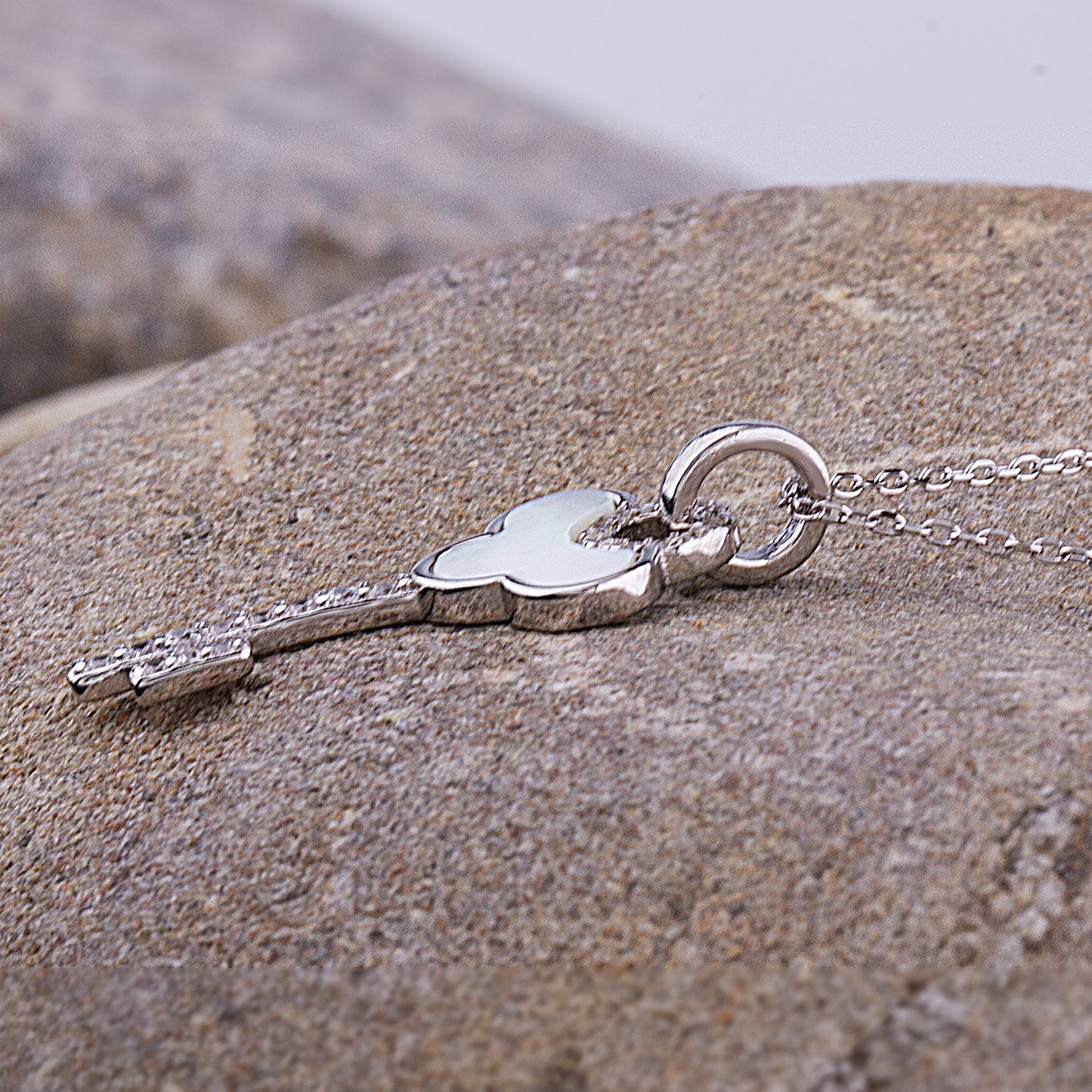 Sterling Silver Key Pendant with Genuine Mother of Pearl - NTZ231