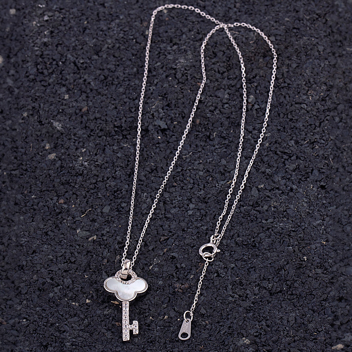 Sterling Silver Key Pendant with Genuine Mother of Pearl - NTZ231