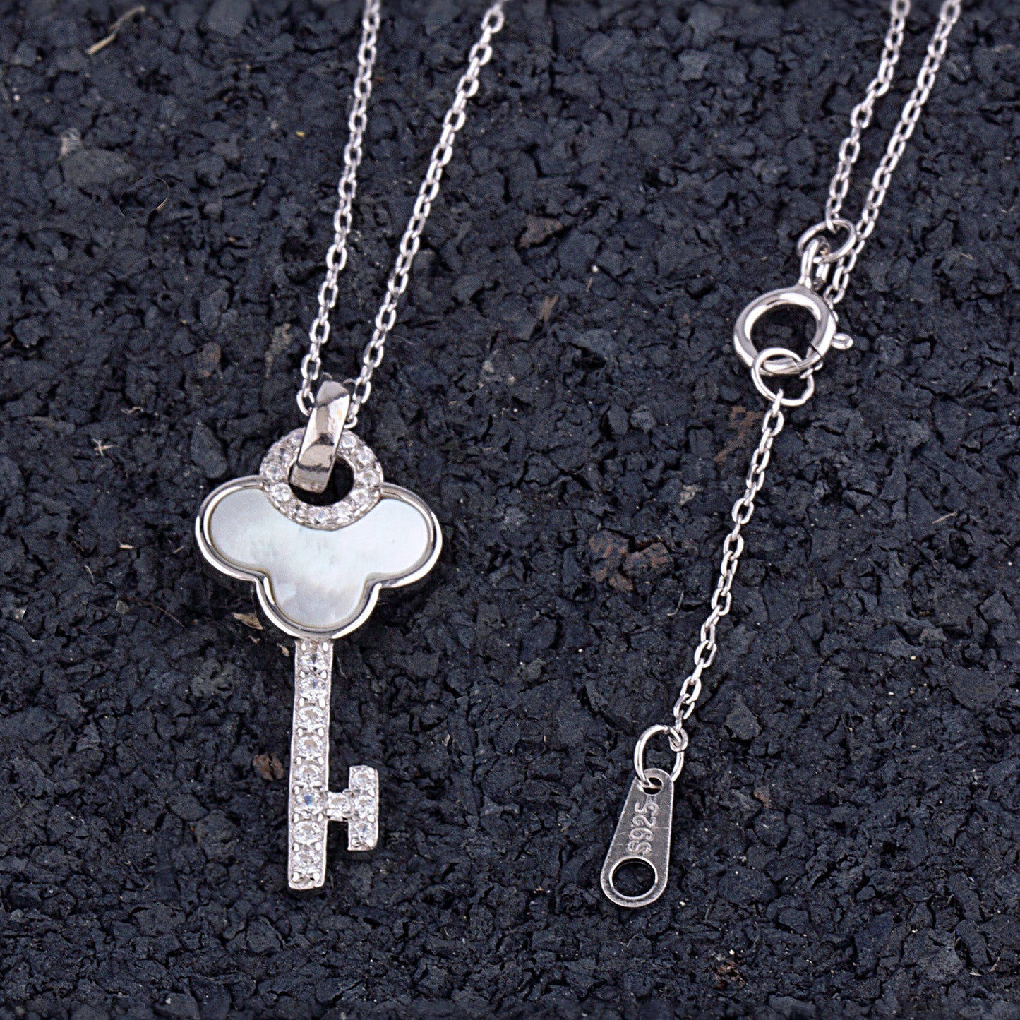 Sterling Silver Key Pendant with Genuine Mother of Pearl - NTZ231