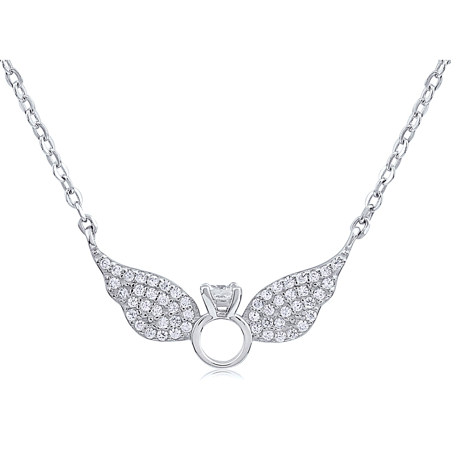 Sterling Silver Wings of Love Pendant on Necklace Chain - NTZ185