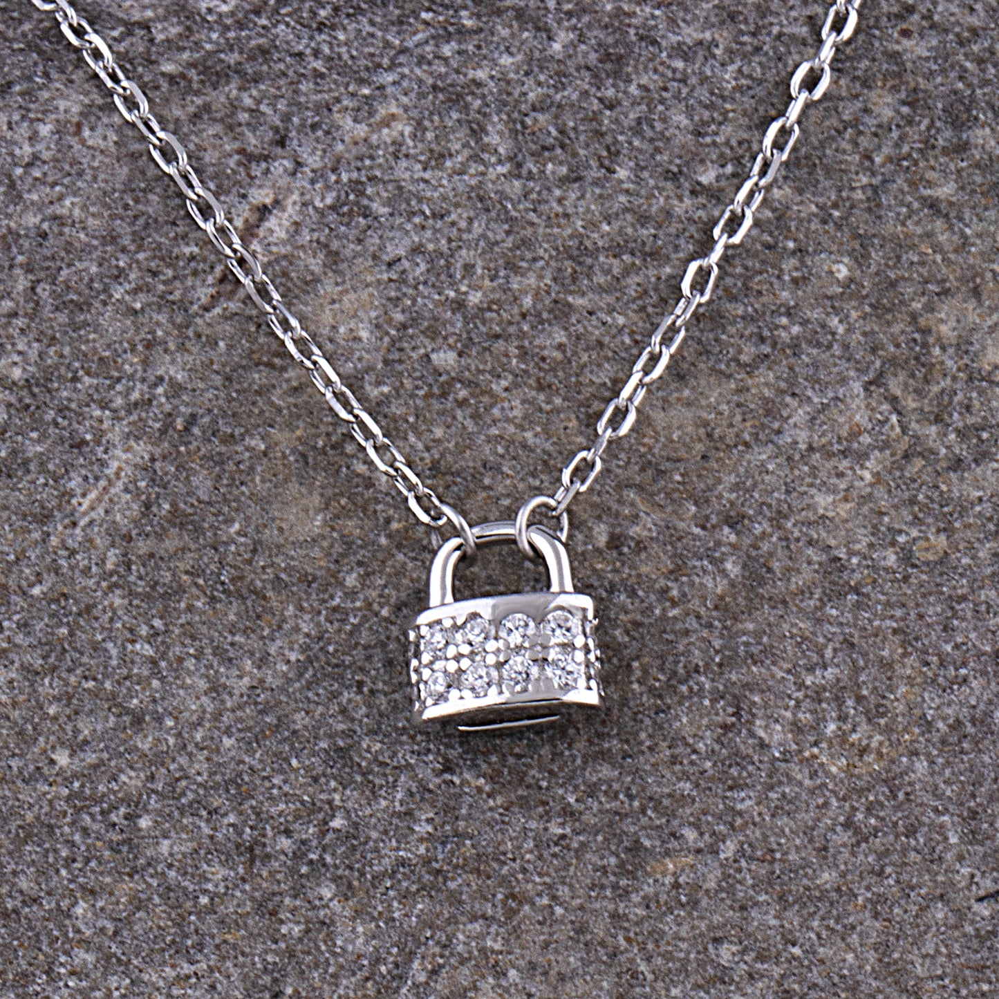 Sterling Silver Small Lock Necklace on 16" + 2" Chain - NTZ229