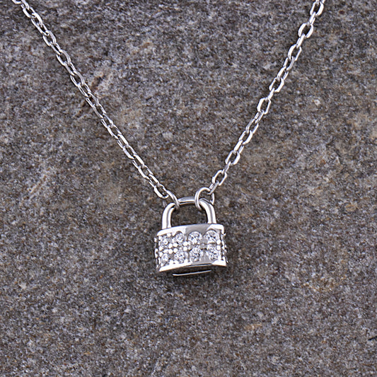 Sterling Silver Small Lock Necklace on 16" + 2" Chain - NTZ229