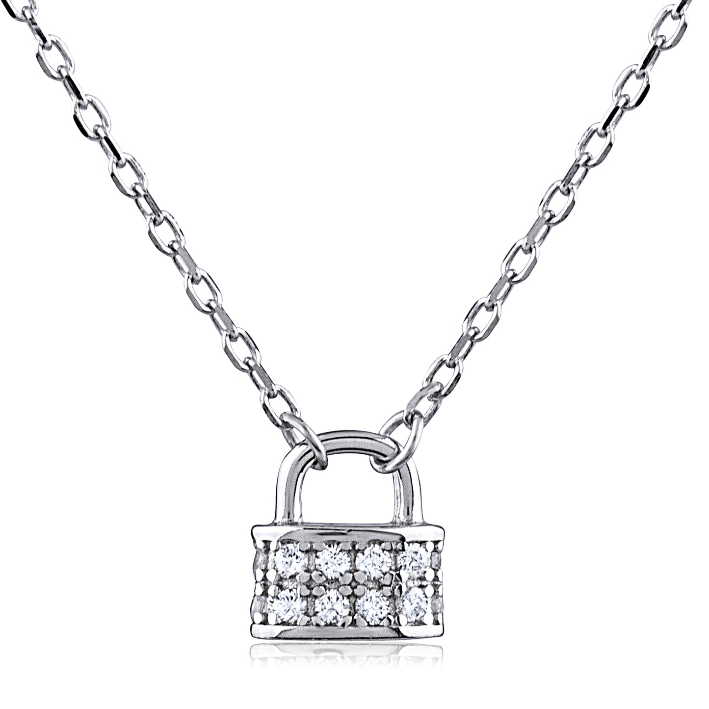 Sterling Silver Small Lock Necklace on 16" + 2" Chain - NTZ229
