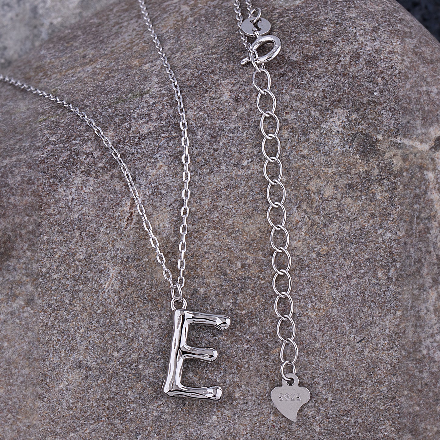Sterling Silver 'E' Initial Pendant with Necklace