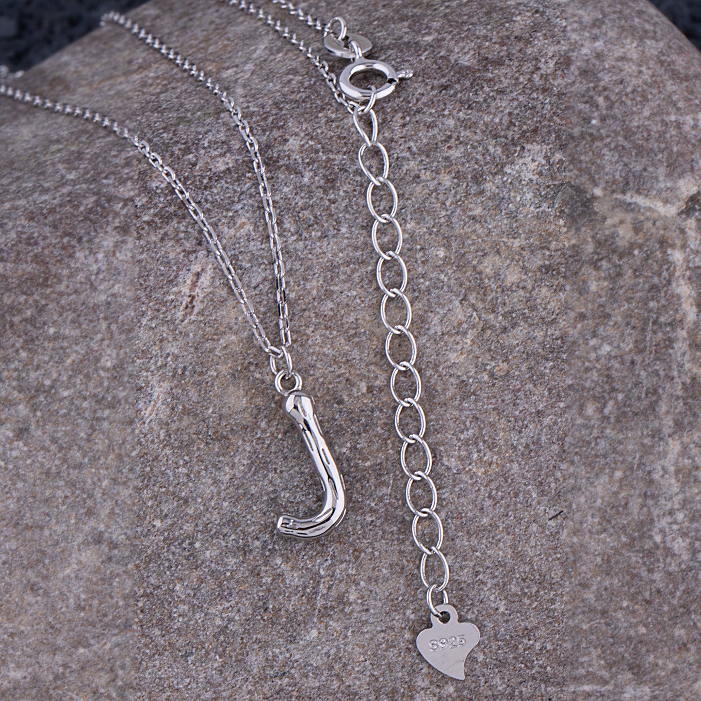 Sterling Silver 'J' Initial Pendant with Necklace