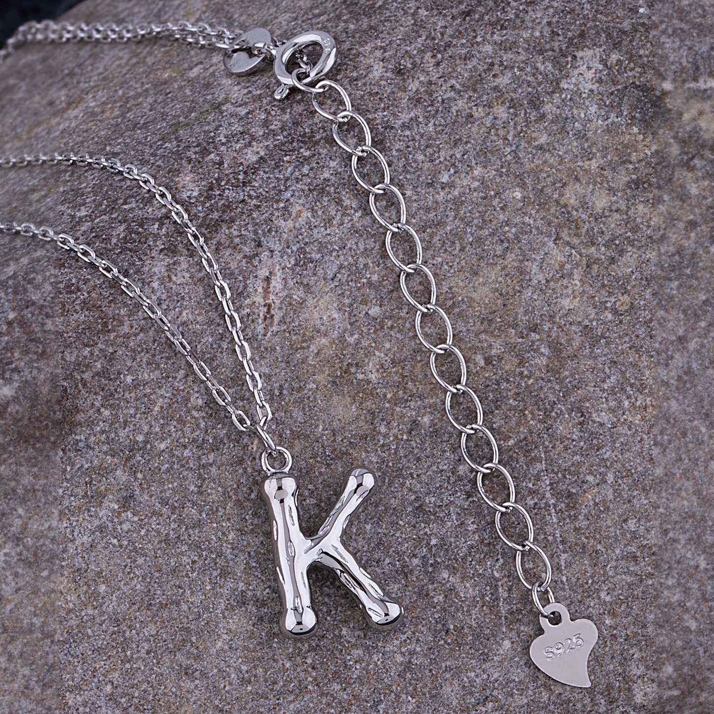 Sterling Silver 'K' Initial Pendant with Necklace