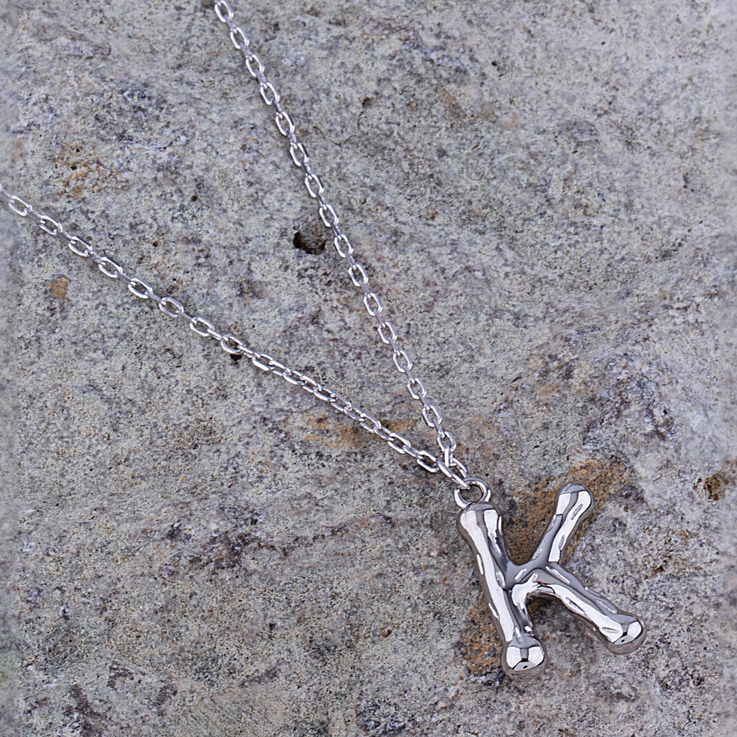 Sterling Silver 'K' Initial Pendant with Necklace