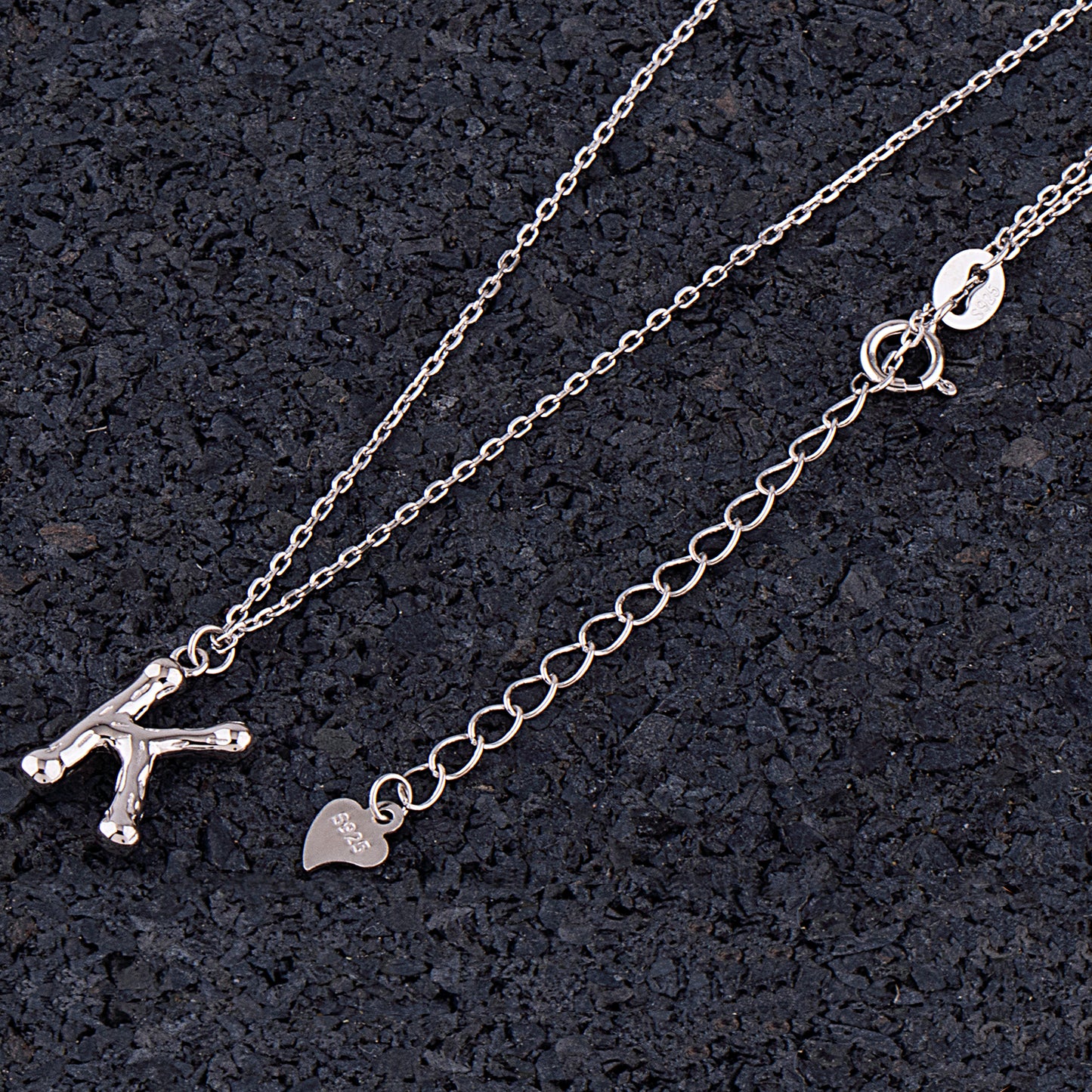Sterling Silver 'K' Initial Pendant with Necklace