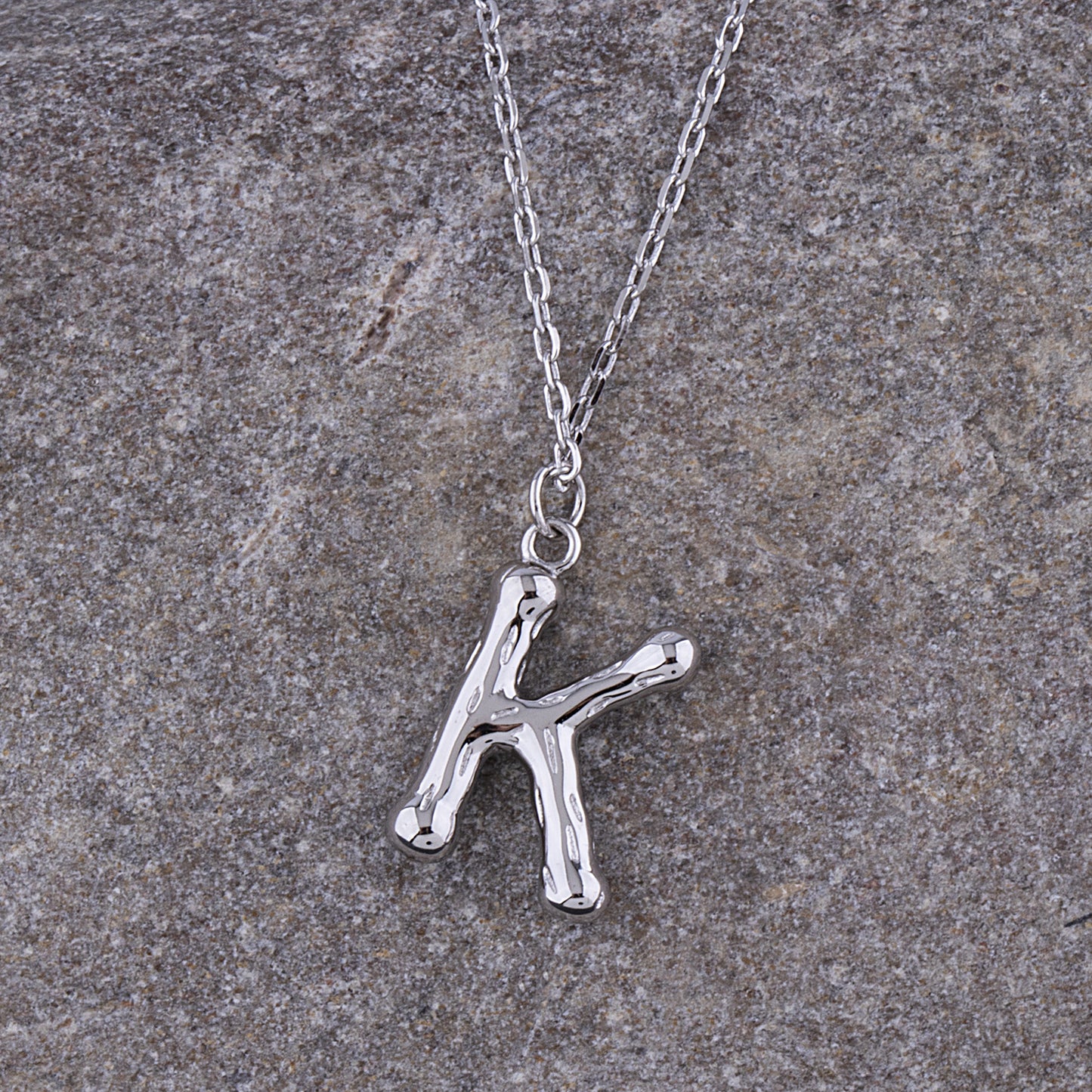 Sterling Silver 'K' Initial Pendant with Necklace