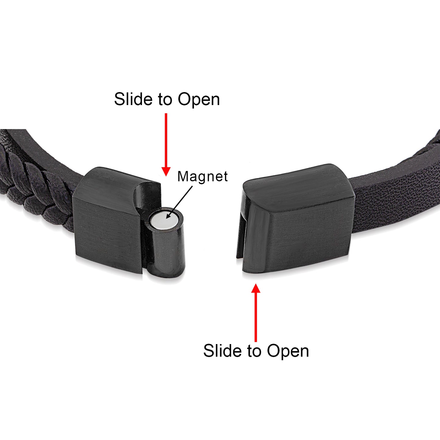 Men's Stainless Steel Black Leather Bracelet With Black Engraving Plate - SSLB118BK