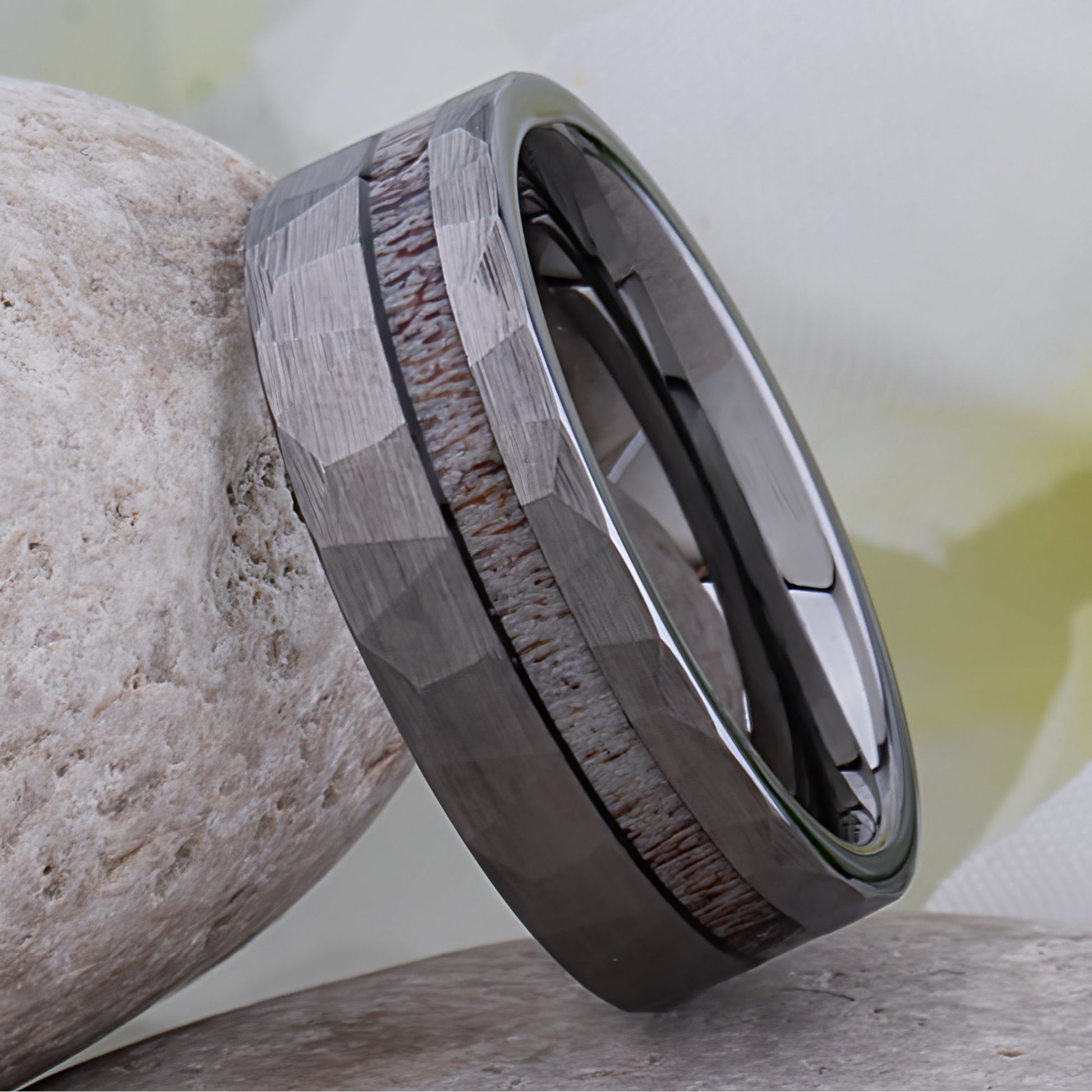 Faceted Tungsten Ring with Deer Antler Inlay - 8mm Width