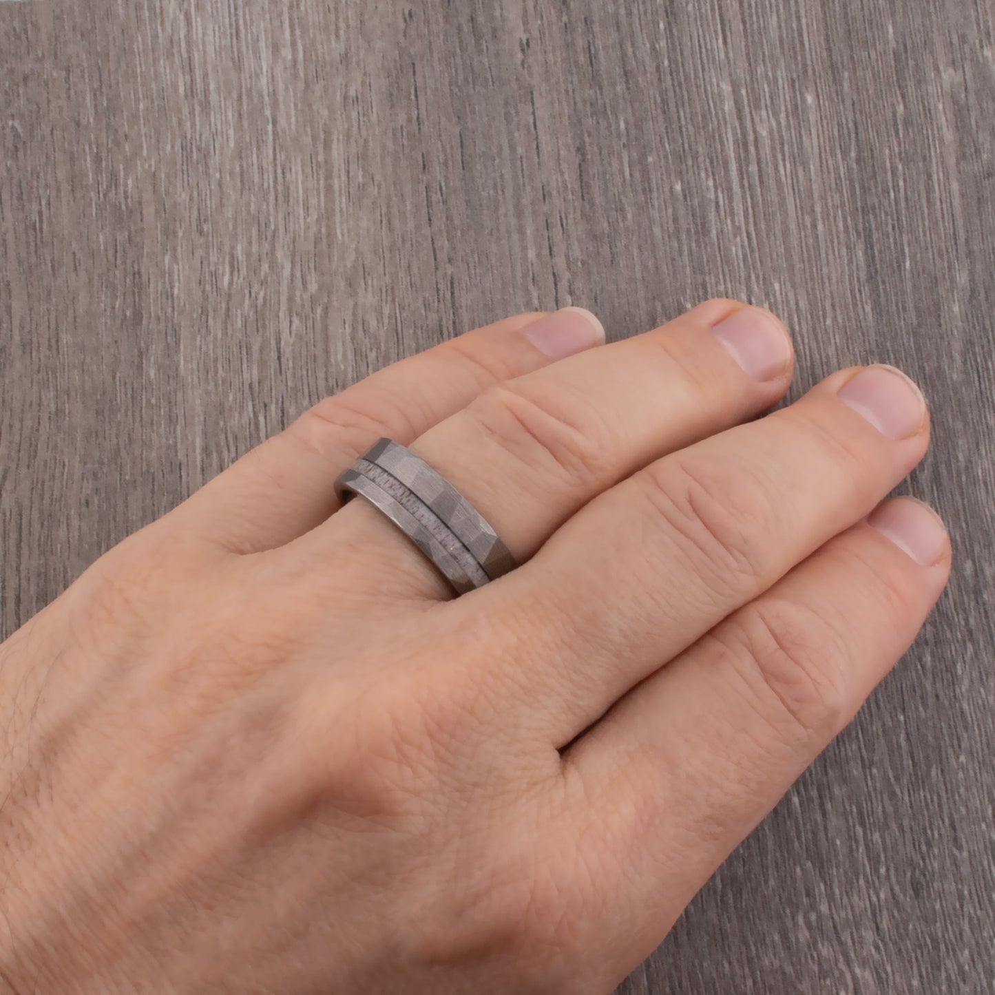 Faceted Tungsten Ring with Deer Antler Inlay - 8mm Width