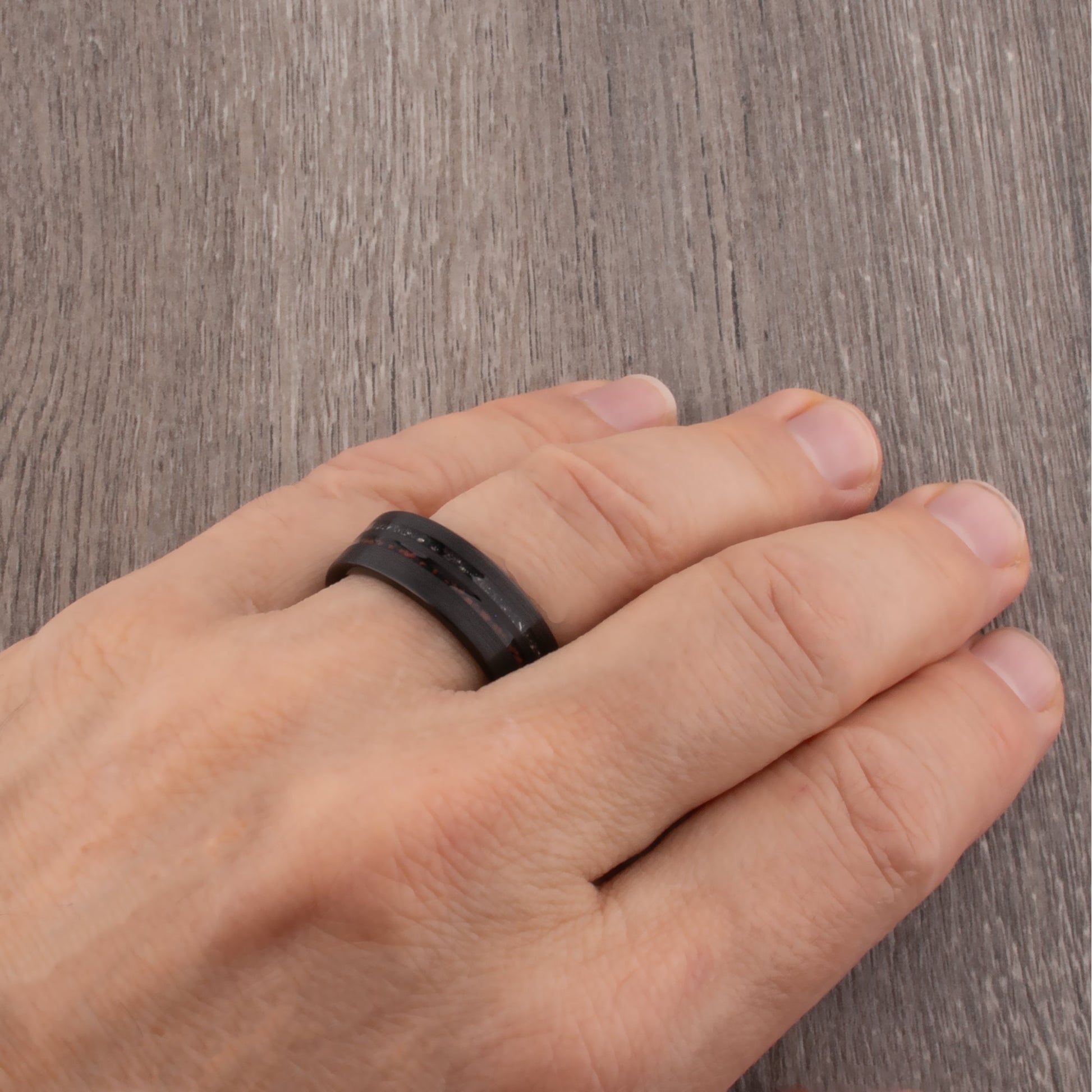 Dinosaur Bone and Meteorite Black Tungsten Wedding Band - 8mm Width