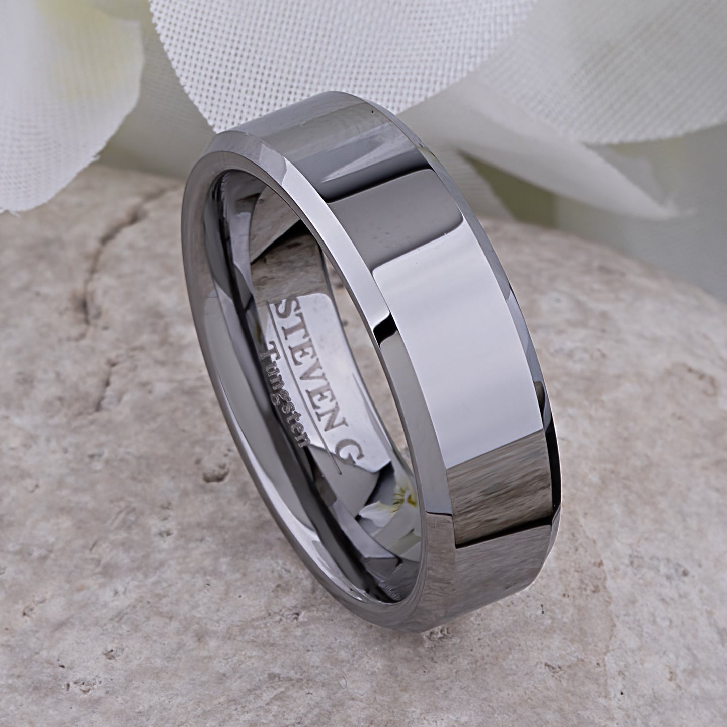 Tungsten Men's Wedding Band 7mm - traditional engagement or promise ring for boyfriend Steven G Designs Ltd