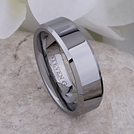 Tungsten Men's Wedding Band 7mm - traditional engagement or promise ring for boyfriend Steven G Designs Ltd