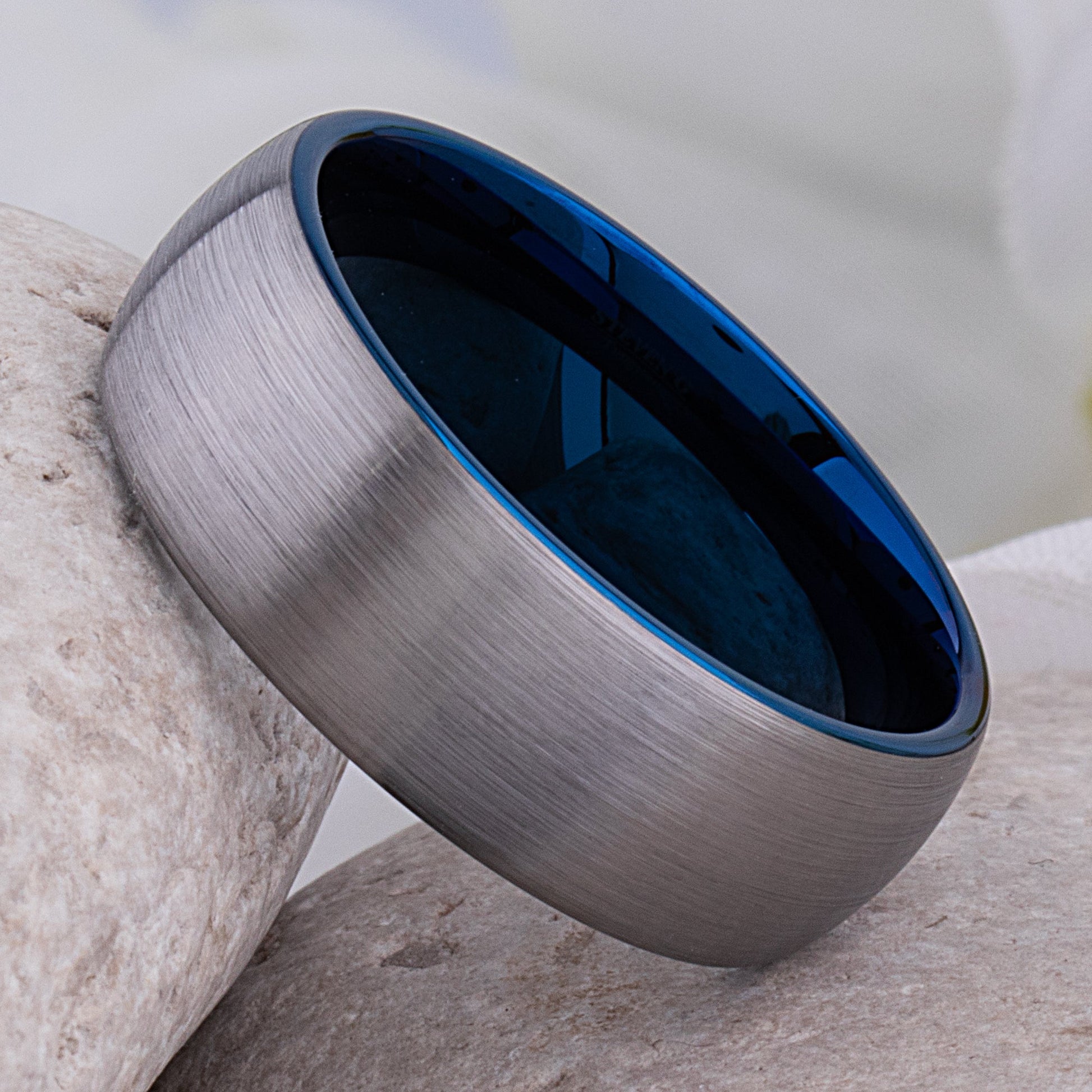  Tungsten Ring with Blue Plating 8mm - unique blue men’s wedding or engagement band or anniversary ring