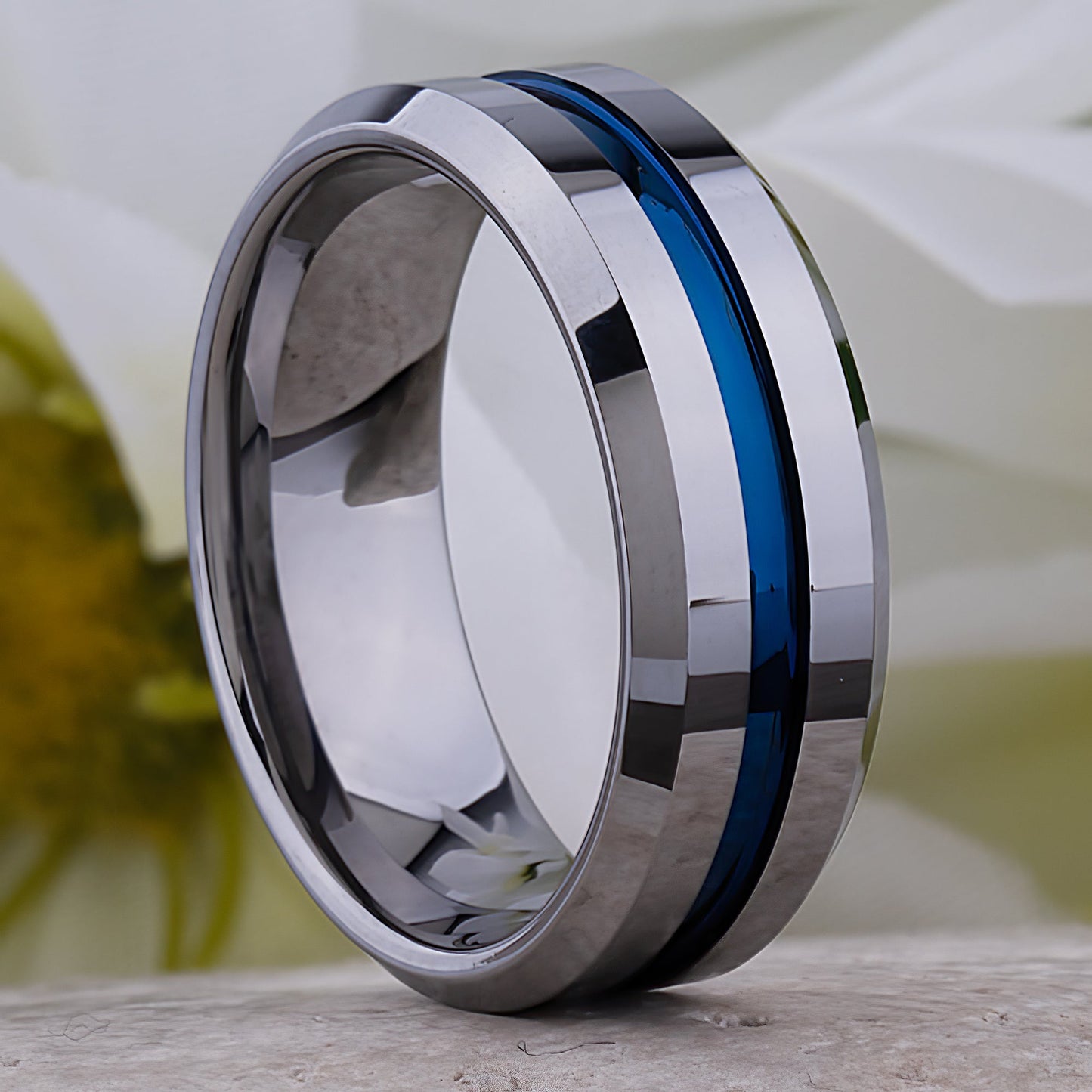  Tungsten Ring with Blue Center Channel - 8mm Width