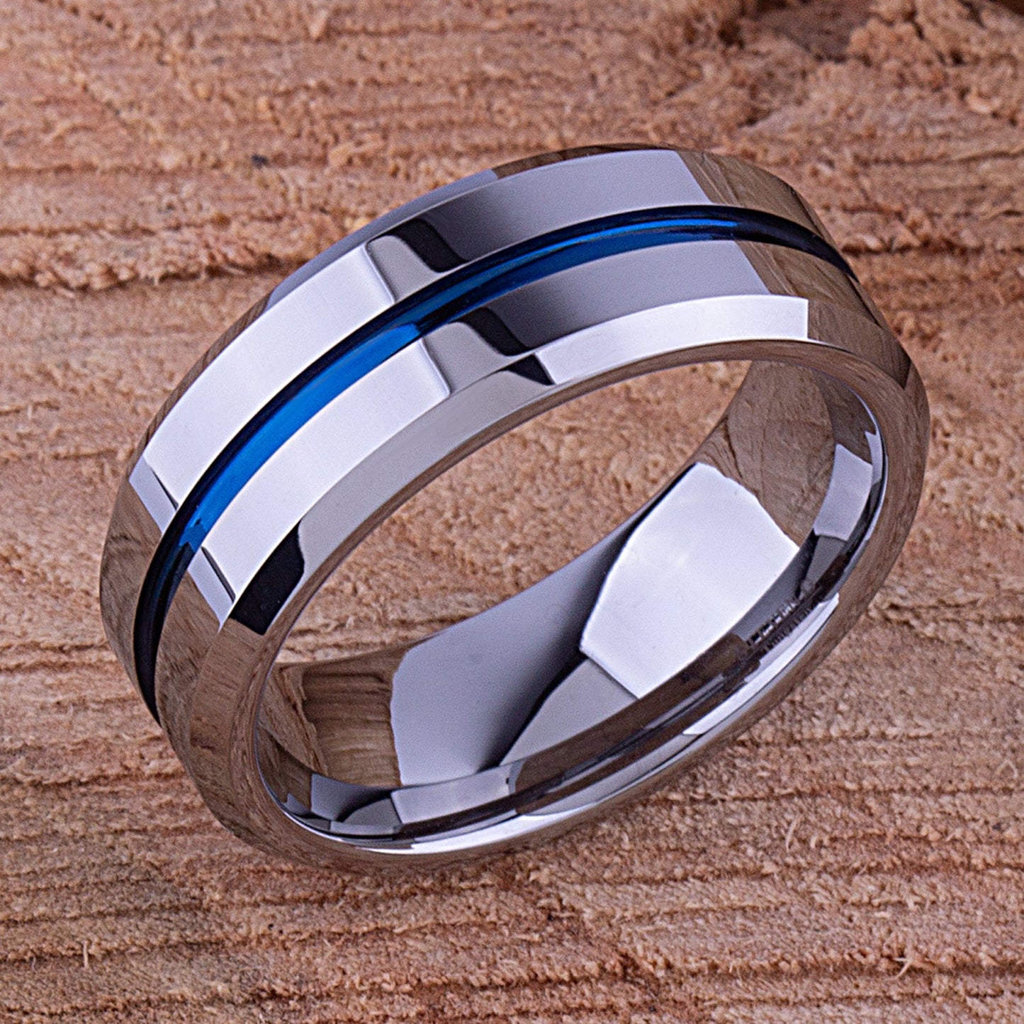  Tungsten Ring with Blue Center Channel - 8mm Width