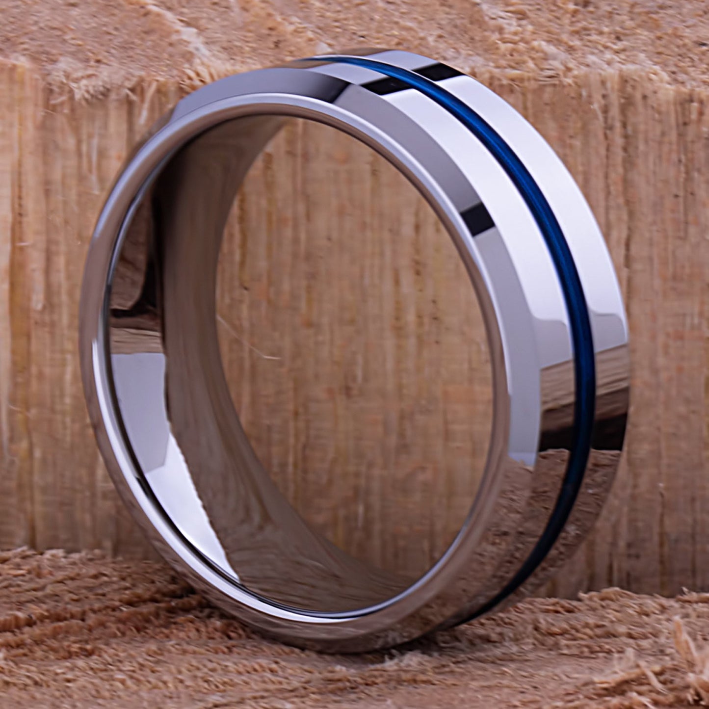  Tungsten Ring with Blue Center Channel - 8mm Width