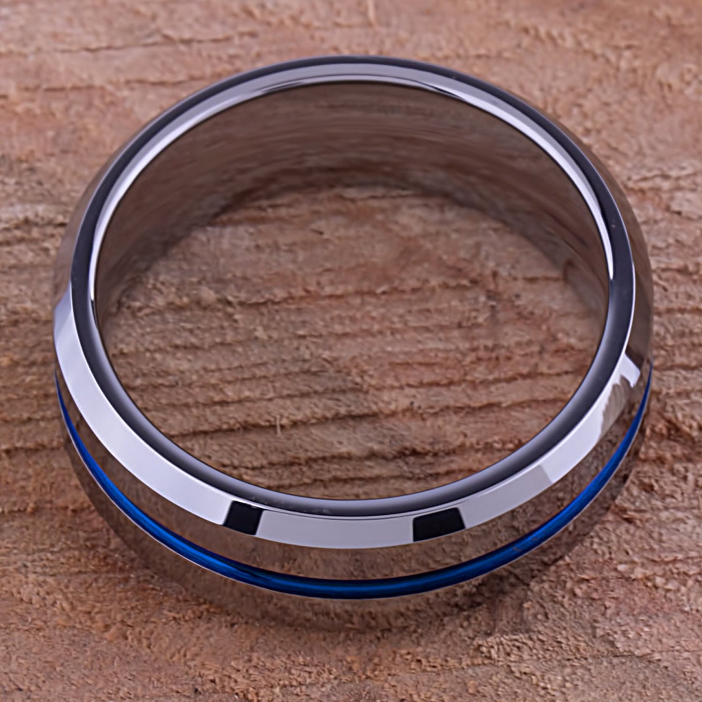 Tungsten Ring with Blue Center Channel - 8mm Width