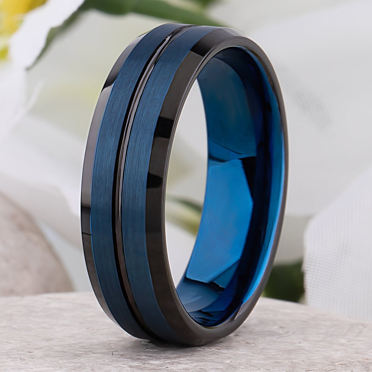 Blue with Black Tungsten Ring - 8mm Width
