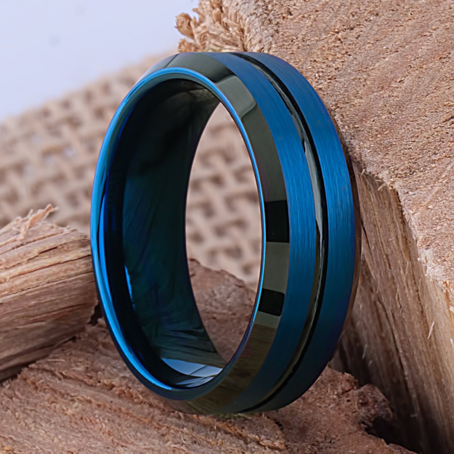 Blue with Black Tungsten Ring - 8mm Width