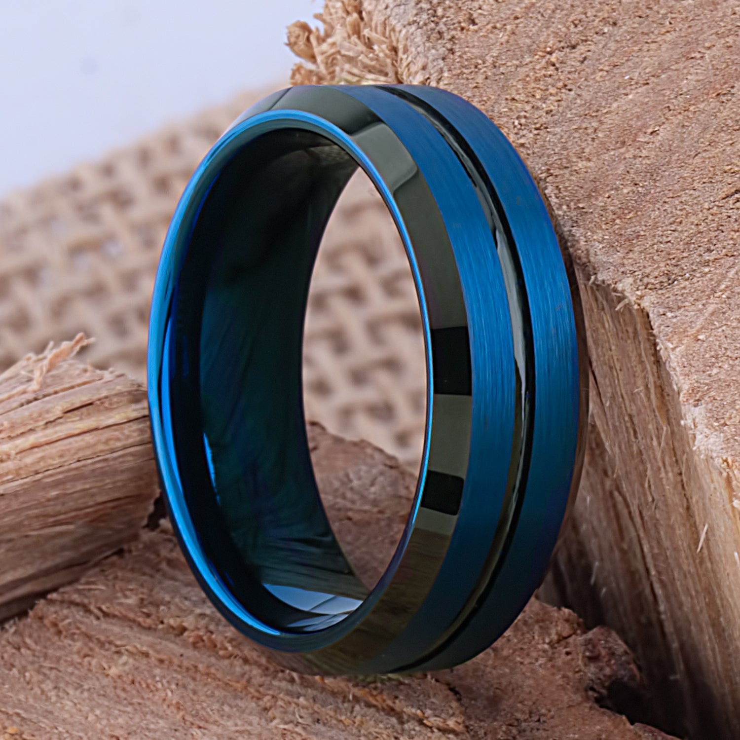 Blue with Black Tungsten Ring - 8mm Width