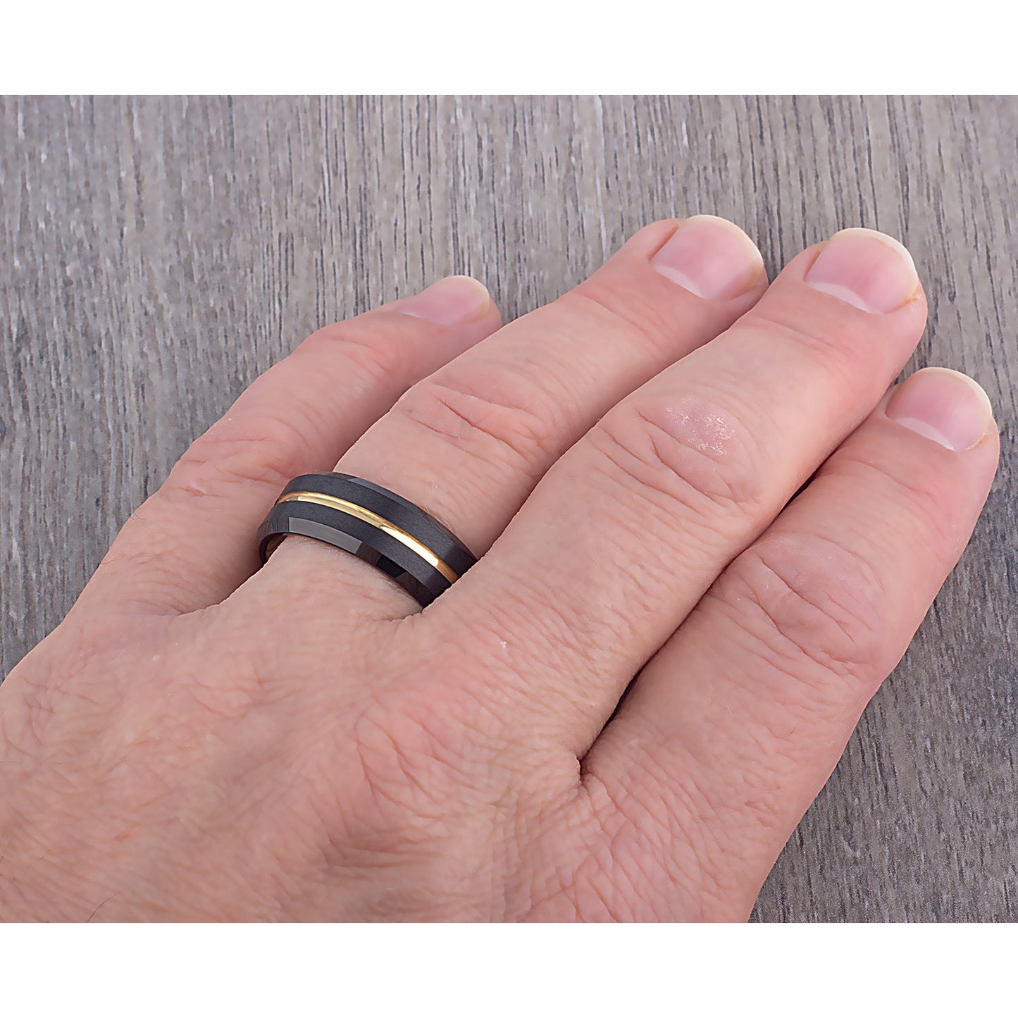 Black and Yellow Tungsten Band 8mm - TCR100 black and yellow gold men’s wedding or engagement band or promise ring