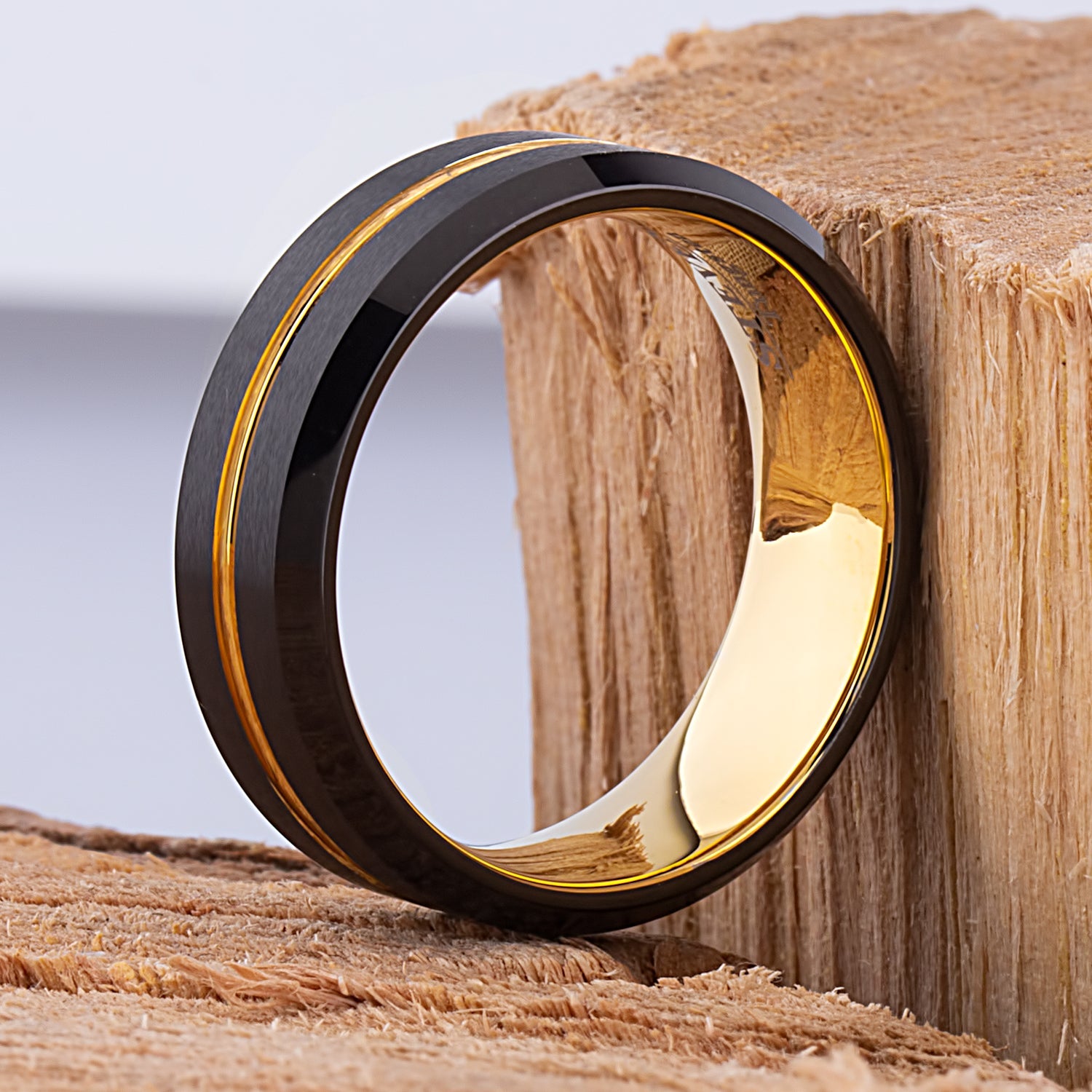 Black and Yellow Tungsten Band 8mm - TCR100 black and yellow gold men’s wedding or engagement band or promise ring