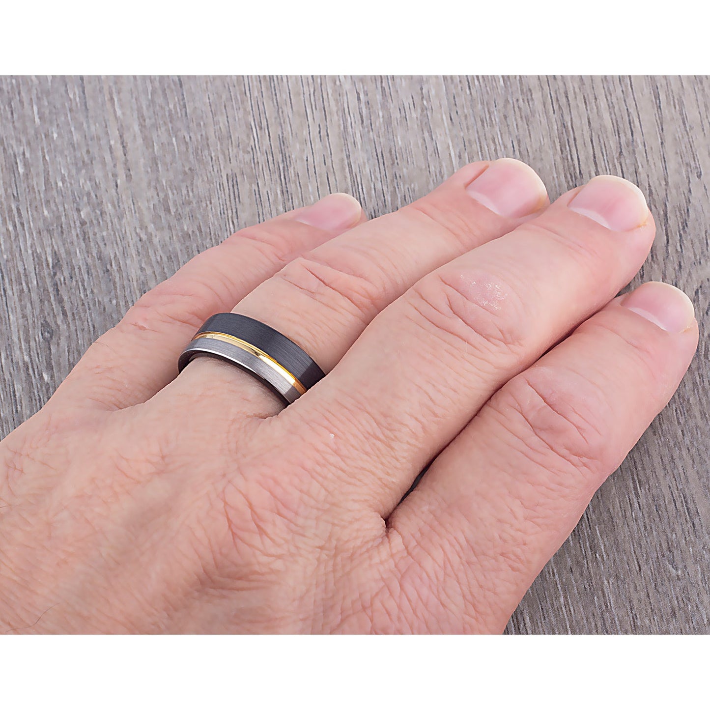 Tungsten Band with Black & Yellow Gold 8mm - TCR101 black and yellow gold men’s wedding or engagement band or promise ring