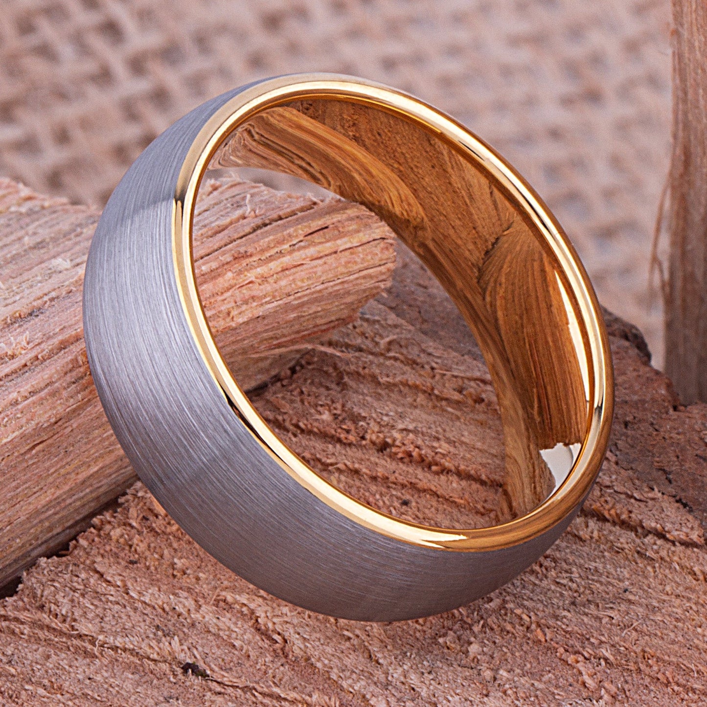 Tungsten Yellow Gold Band 8mm - TCR104 yellow gold men’s wedding or engagement band or promise ring for boyfriend