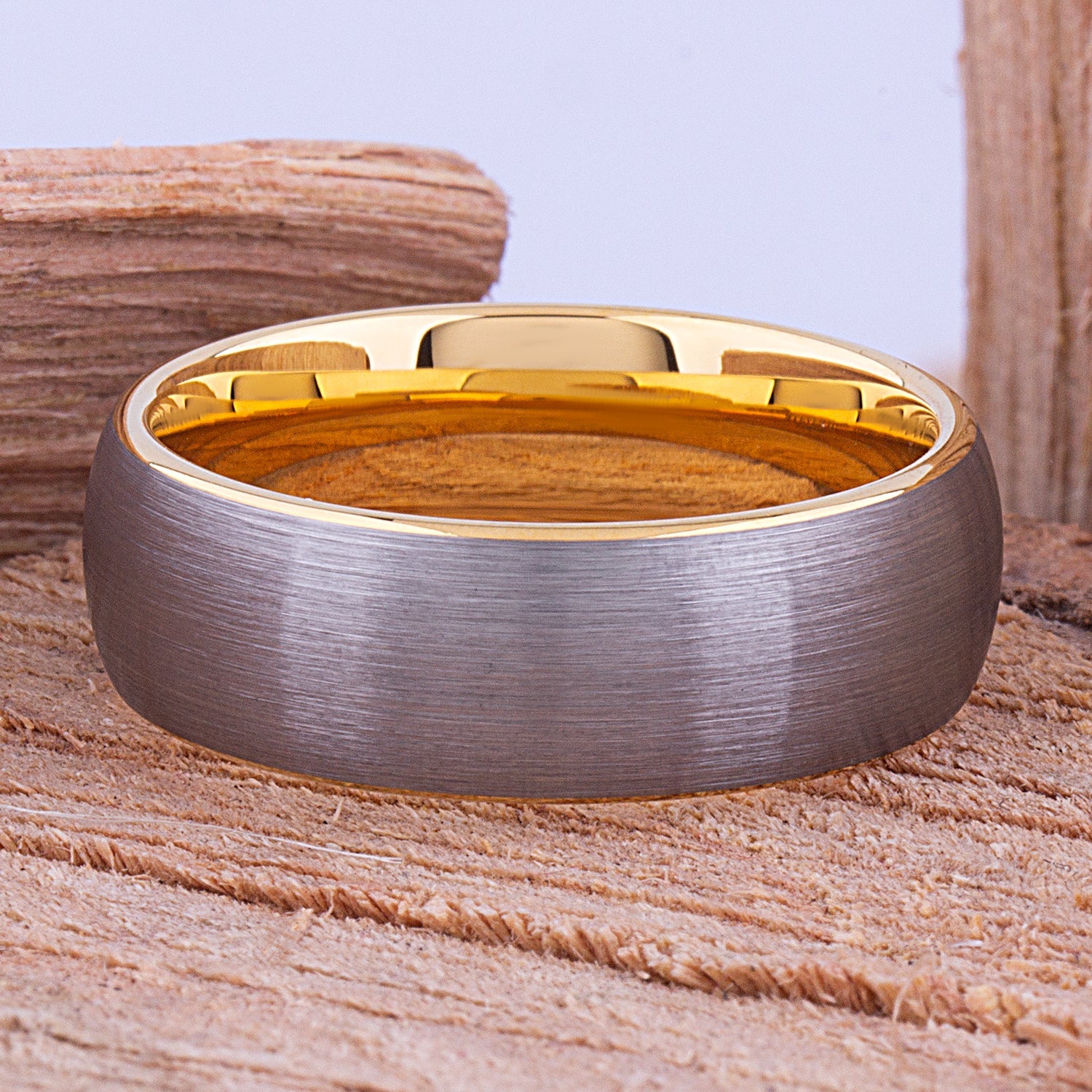 Tungsten Yellow Gold Band 8mm - TCR104 yellow gold men’s wedding or engagement band or promise ring for boyfriend