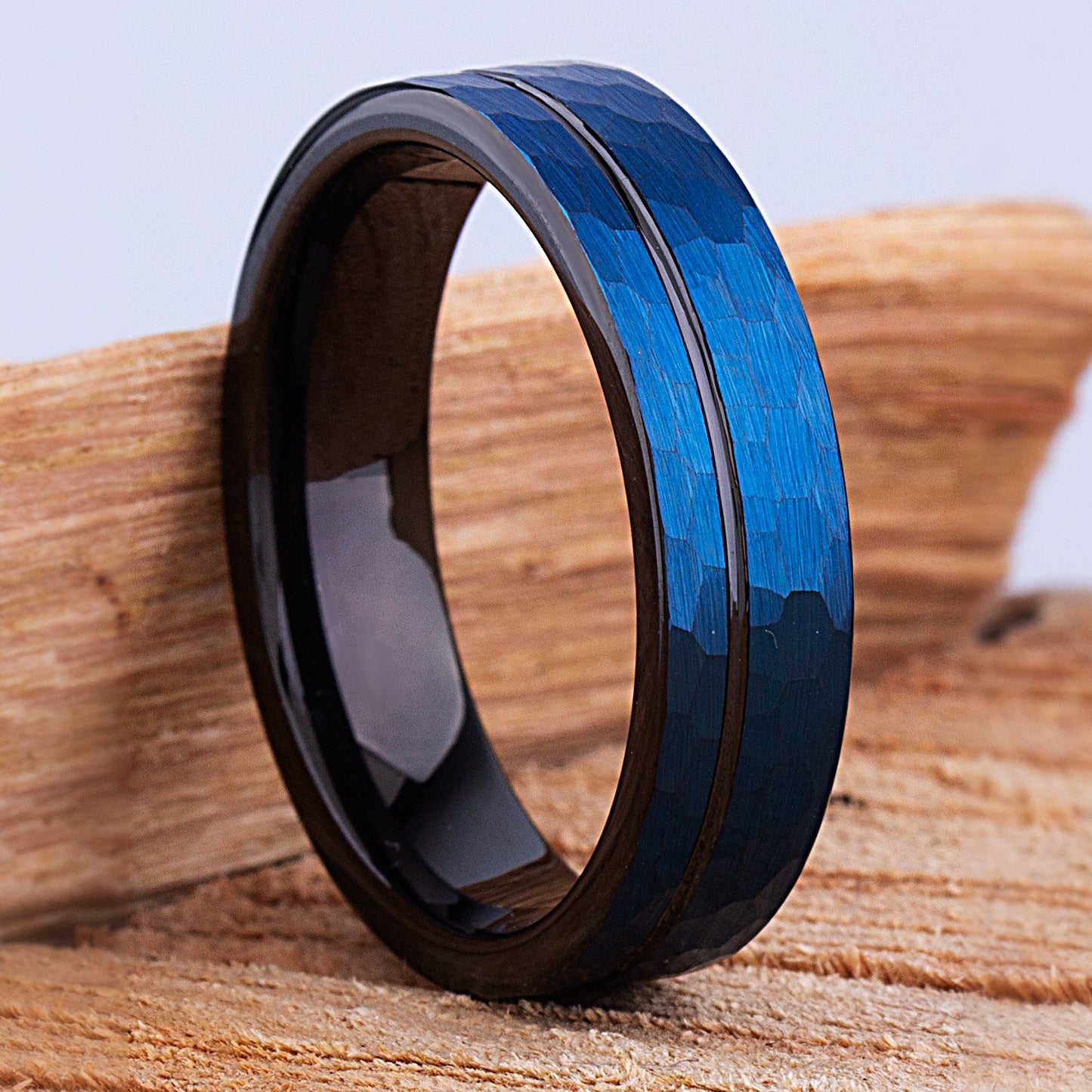 Tungsten Band Blue and Black 6mm - TCR105 black and blue men’s wedding or engagement band or promise ring for him
