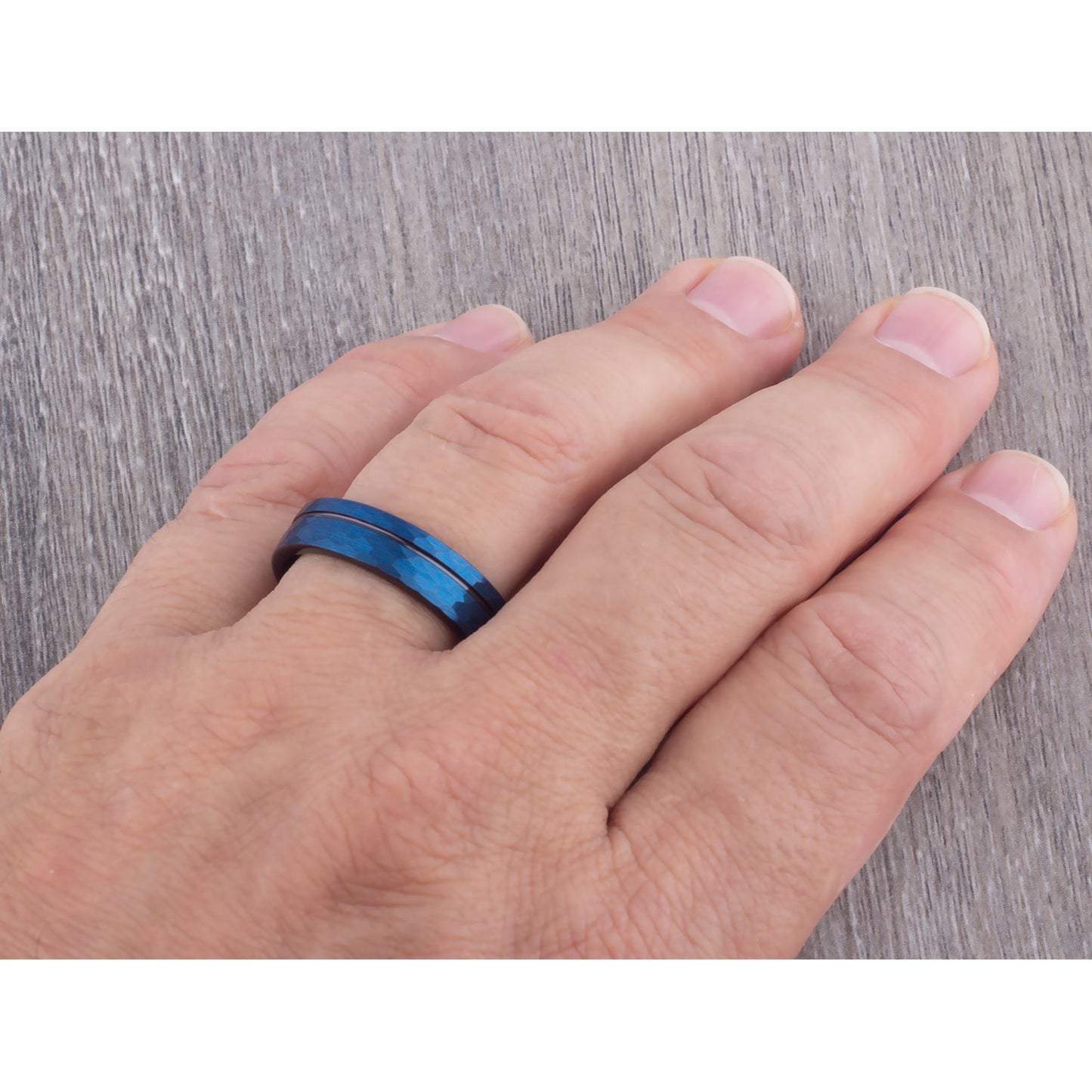 Tungsten Band Blue and Black 6mm - TCR105 black and blue men’s wedding or engagement band or promise ring for him