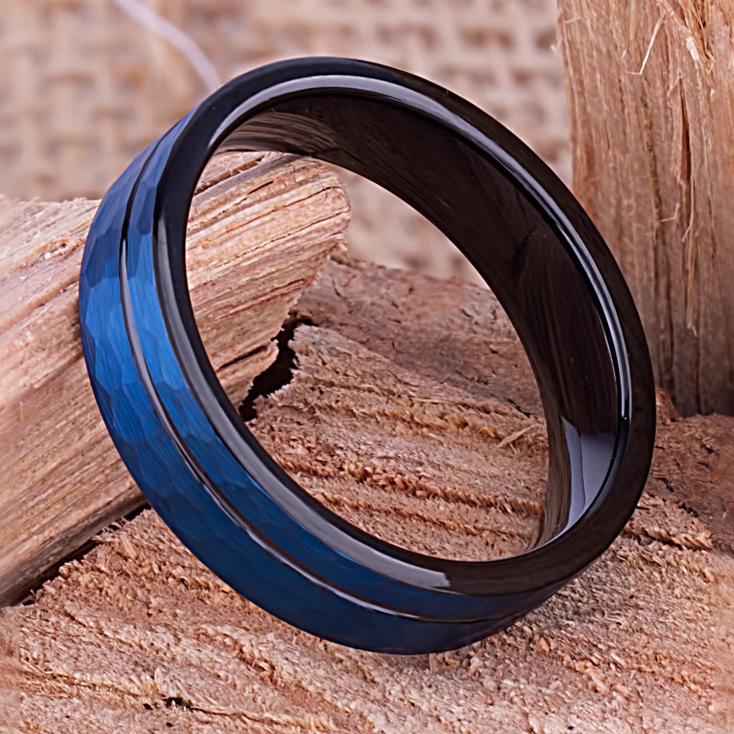 Tungsten Band Blue and Black 6mm - TCR105 black and blue men’s wedding or engagement band or promise ring for him