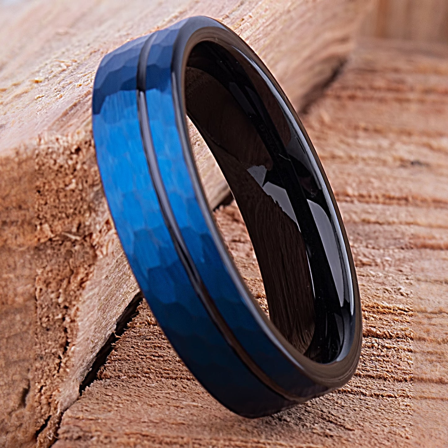 Tungsten Band Blue and Black 6mm - TCR105 black and blue men’s wedding or engagement band or promise ring for him