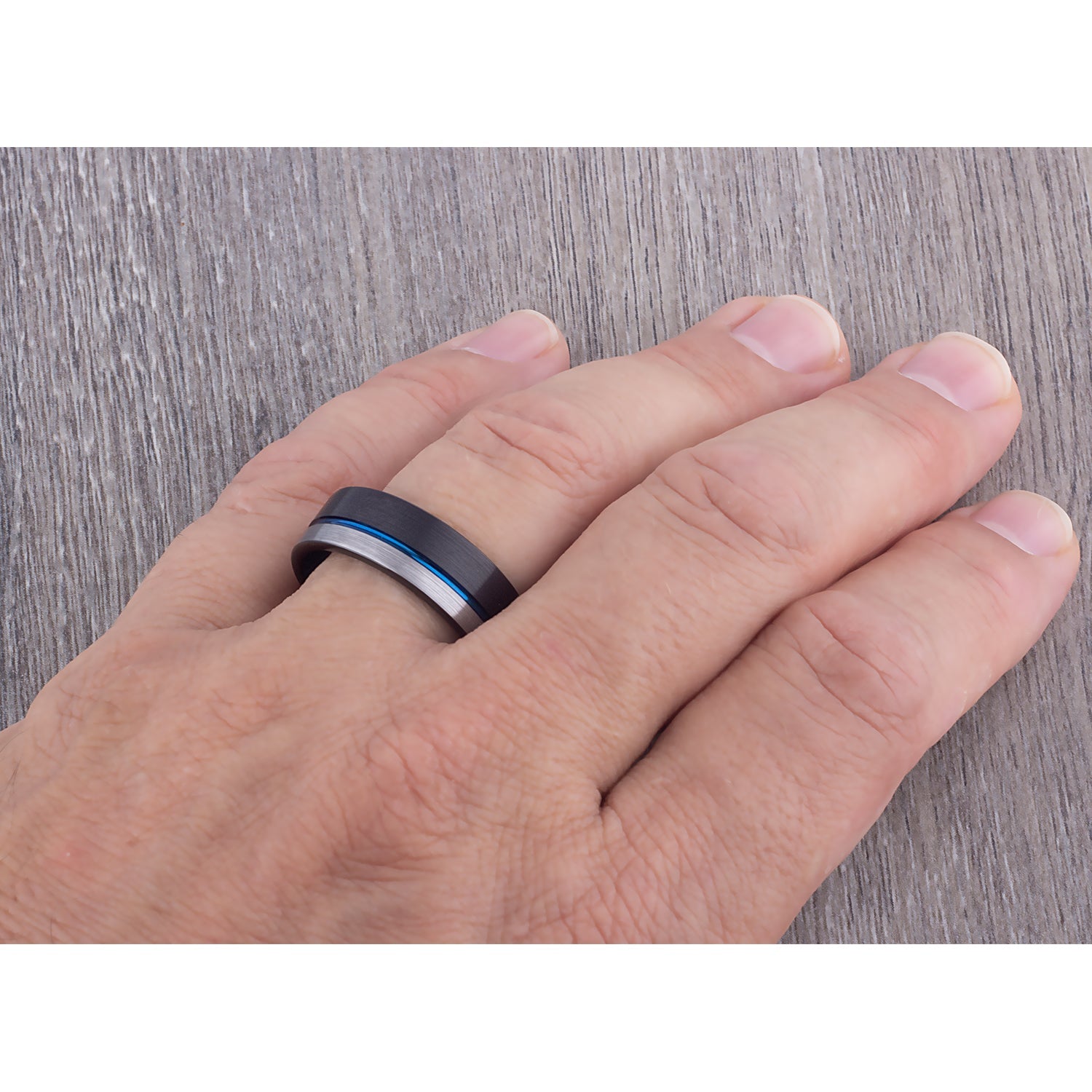 Black and Blue Tungsten Band 8mm - TCR106 black and blue men’s wedding or engagement band or promise ring for him