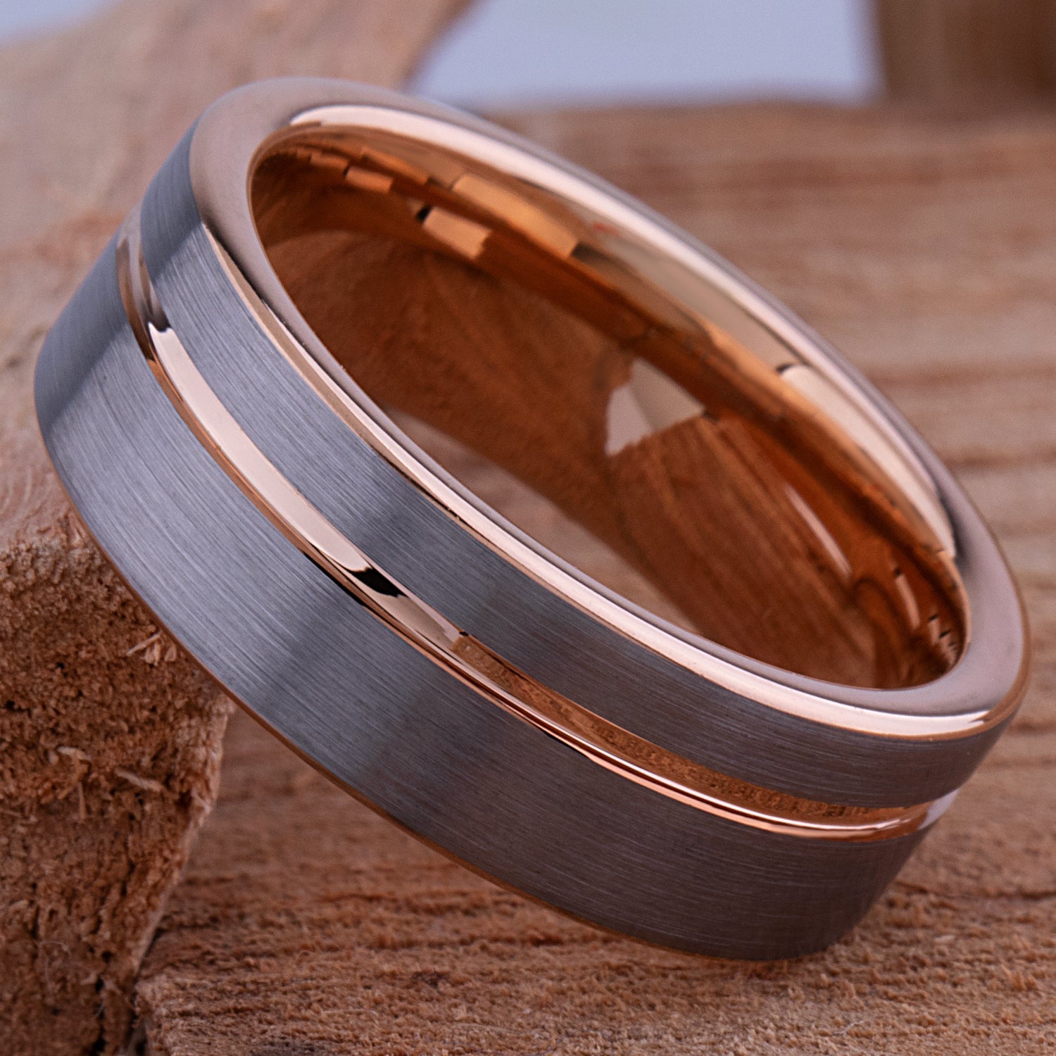 Tungsten Ring with Rose Gold - 8mm Width