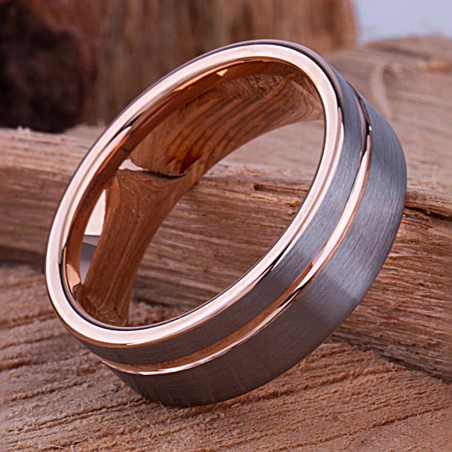 Tungsten Ring with Rose Gold - 8mm Width