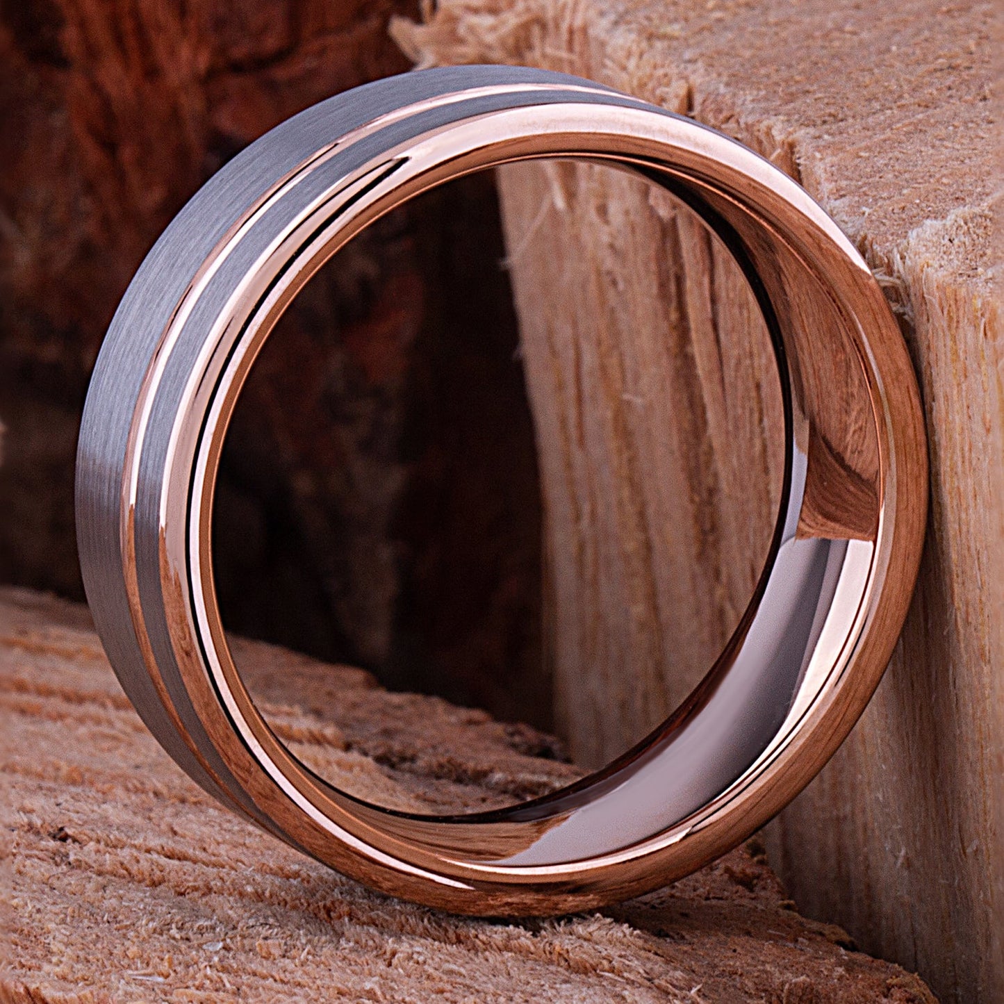 Tungsten Ring with Rose Gold - 8mm Width