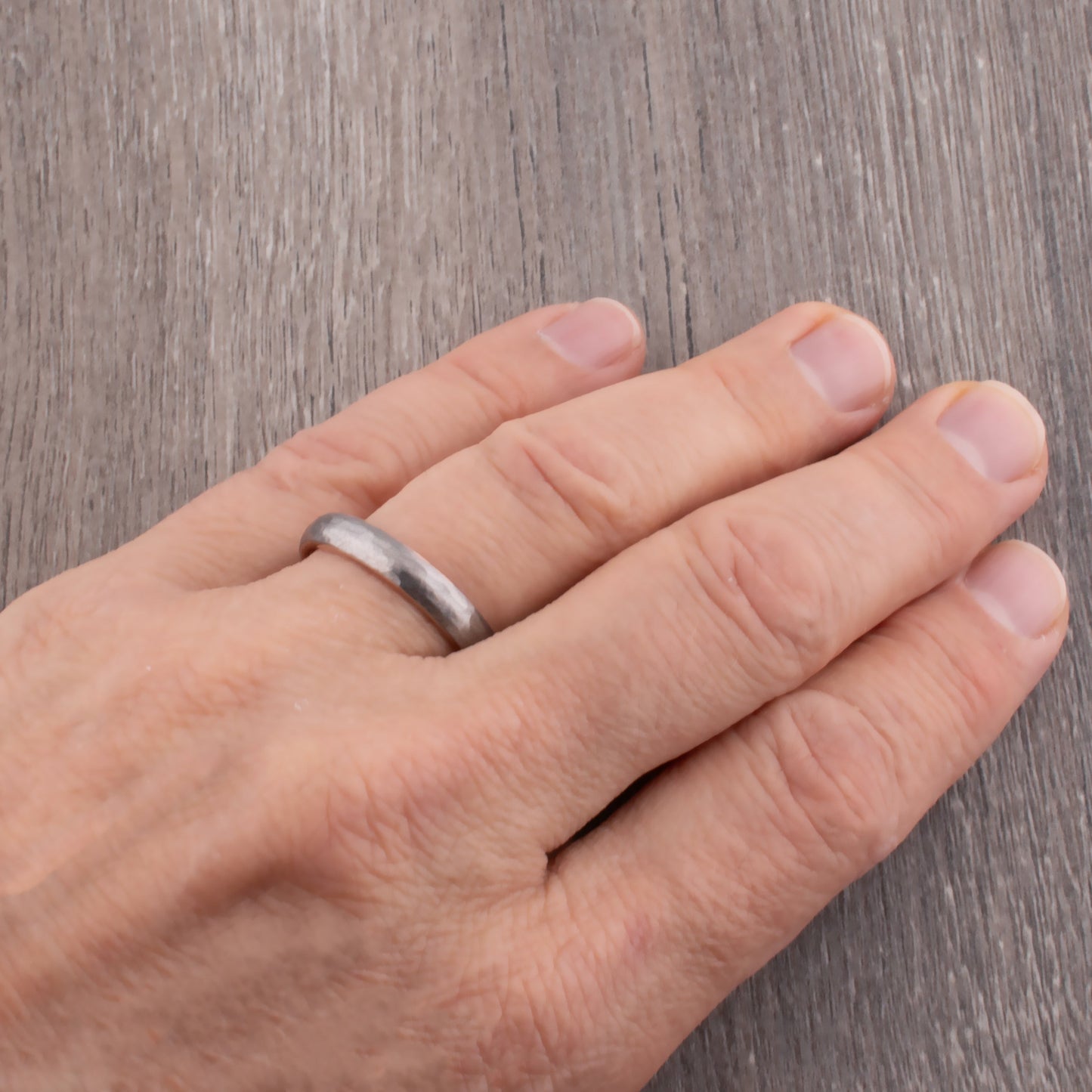 Tungsten Hammered Wedding Band with Rose Gold - 4mm Width
