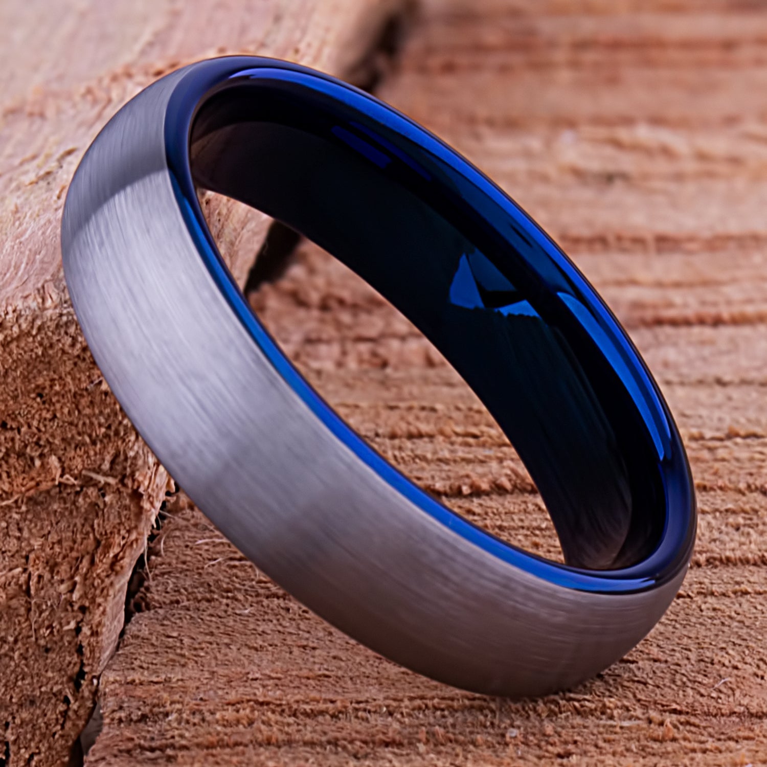 Blue Tungsten Unisex Ring 6mm - TCR116 blue men’s wedding or engagement band or promise ring for boyfriend