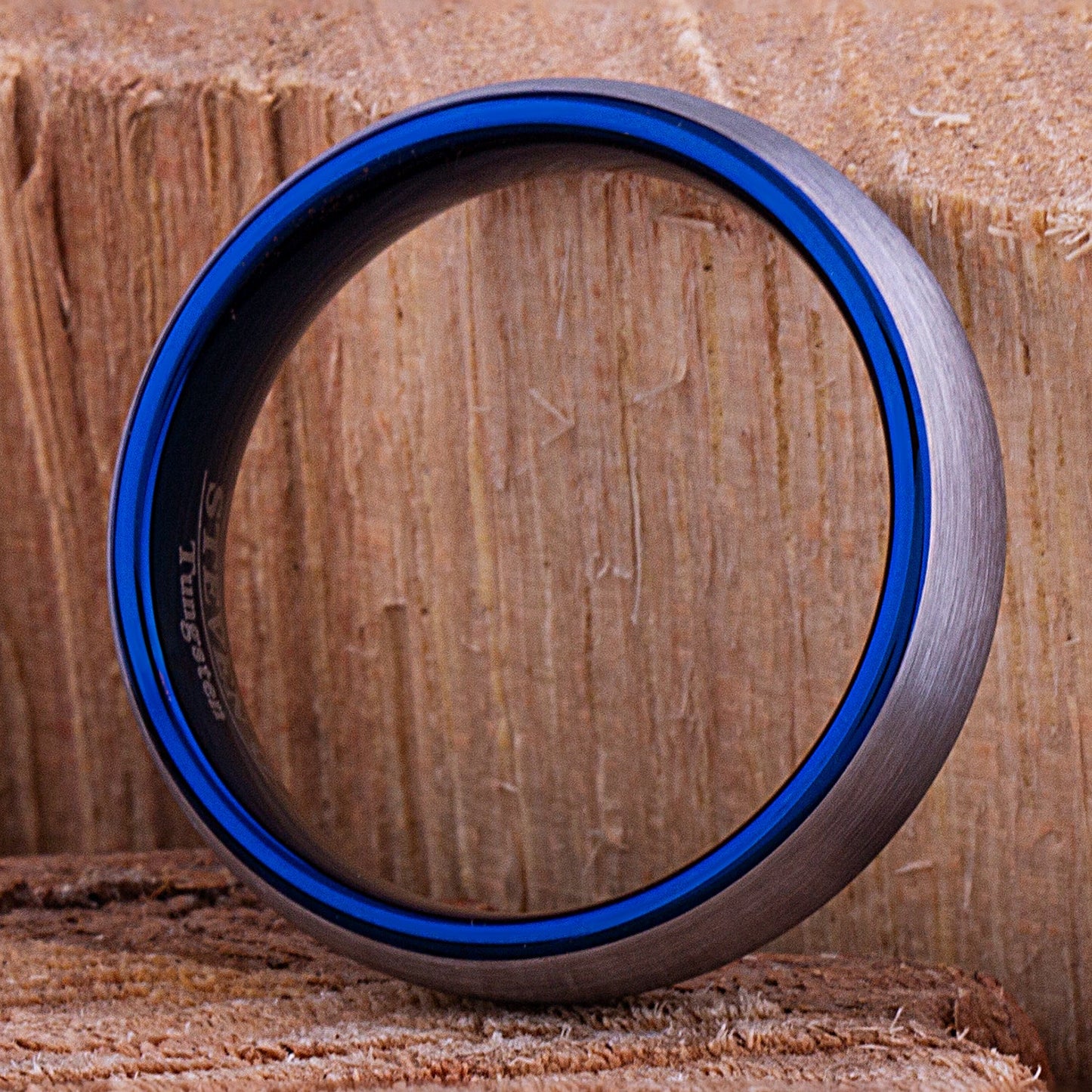 Blue Tungsten Unisex Ring 6mm - TCR116 blue men’s wedding or engagement band or promise ring for boyfriend